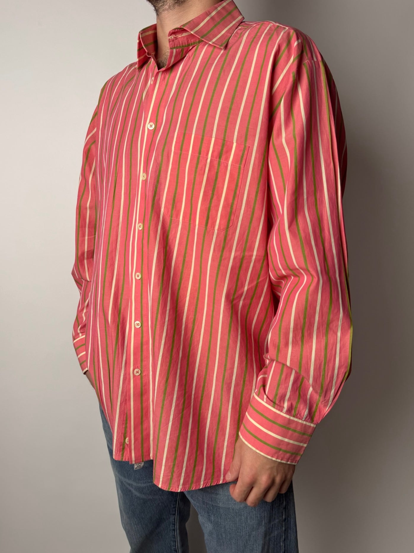 חולצה מכופתרת פסים ורודה (XL)