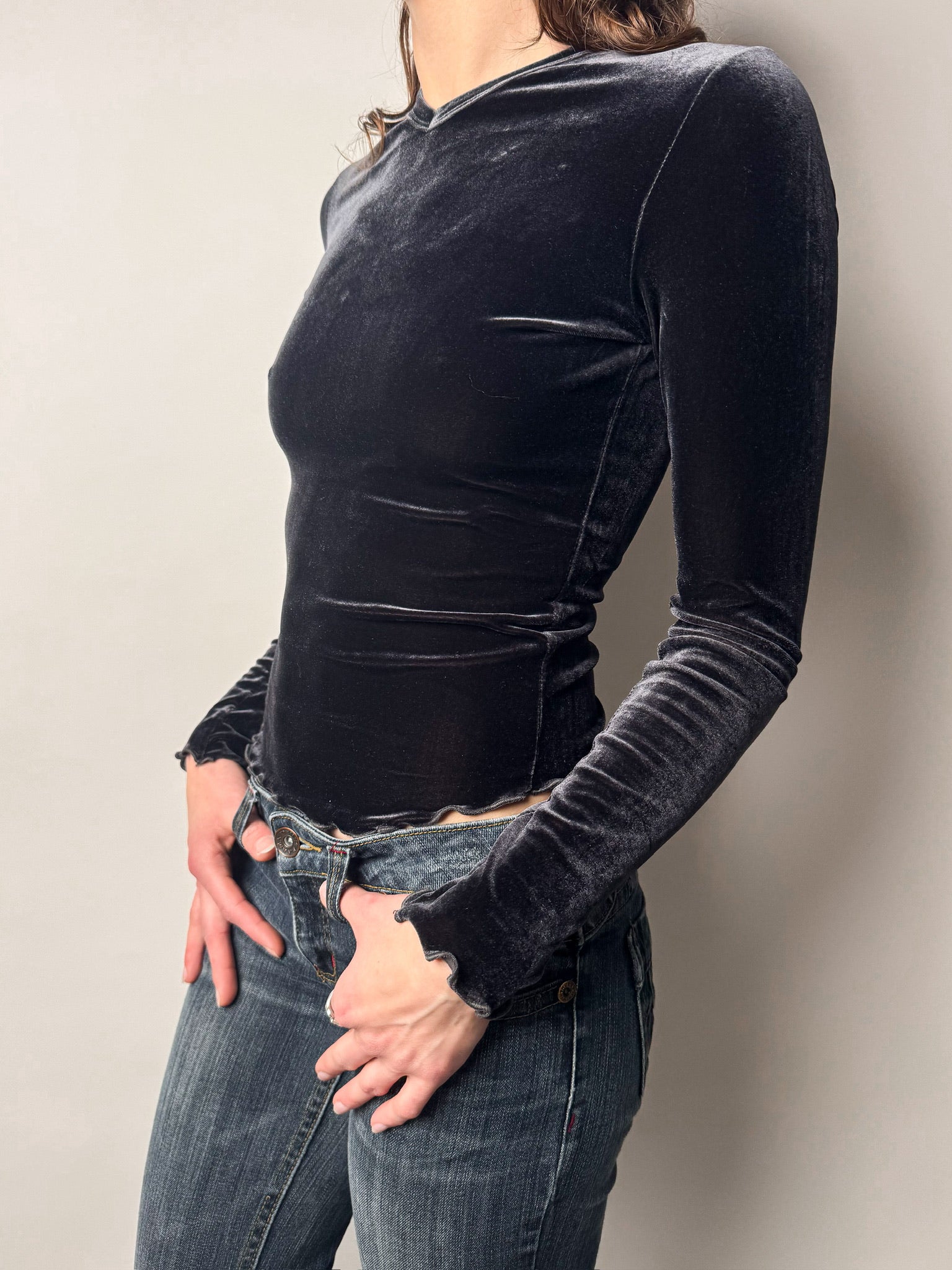 חולצת קטיפה כחולה כהה S