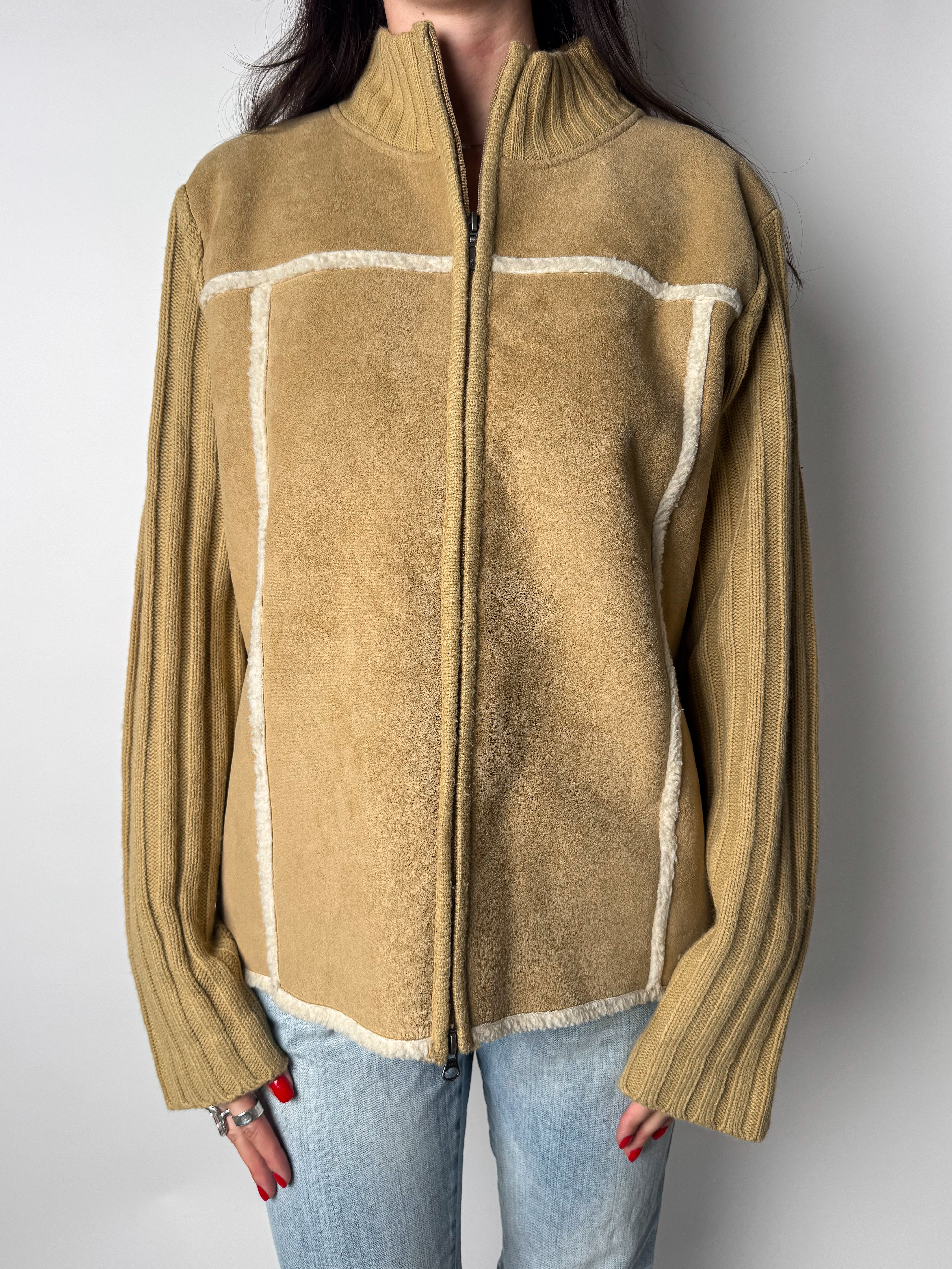 מעיל דמוי זמש בשילוב סריג (L)