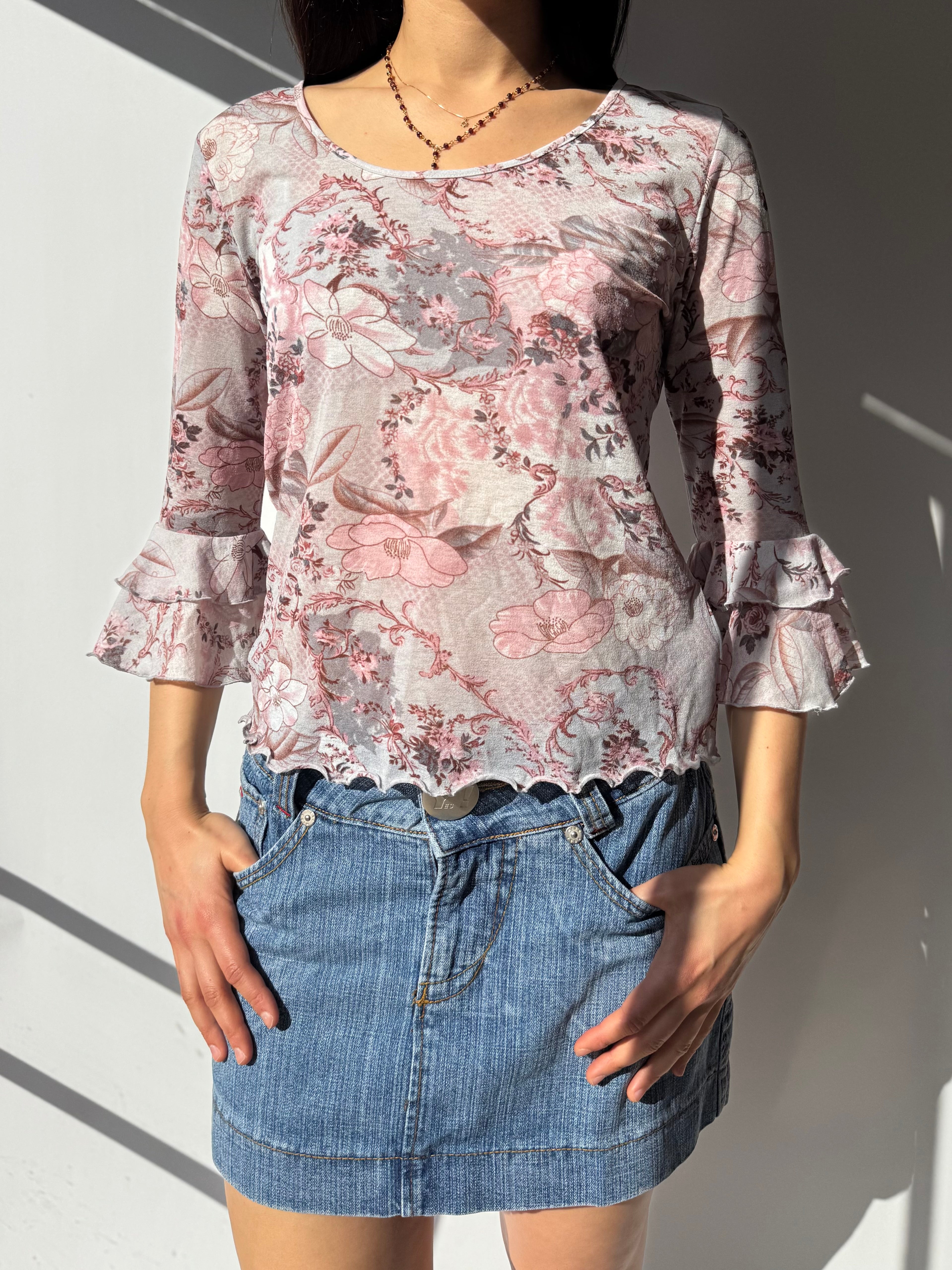 חולצה פרחונית בשילוב מלמלה (M)