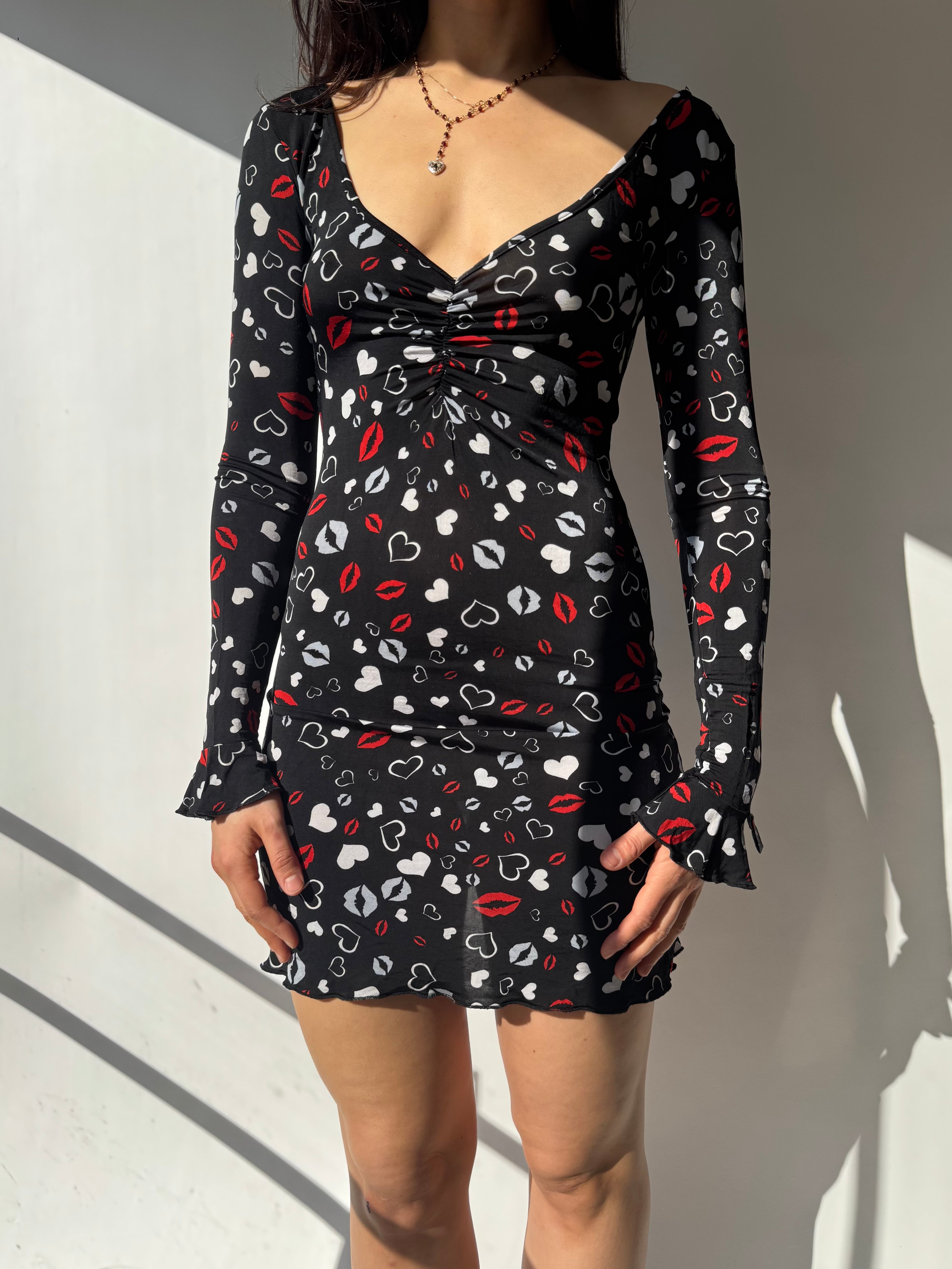 שמלה בשילוב קשירה והדפס (S-M)