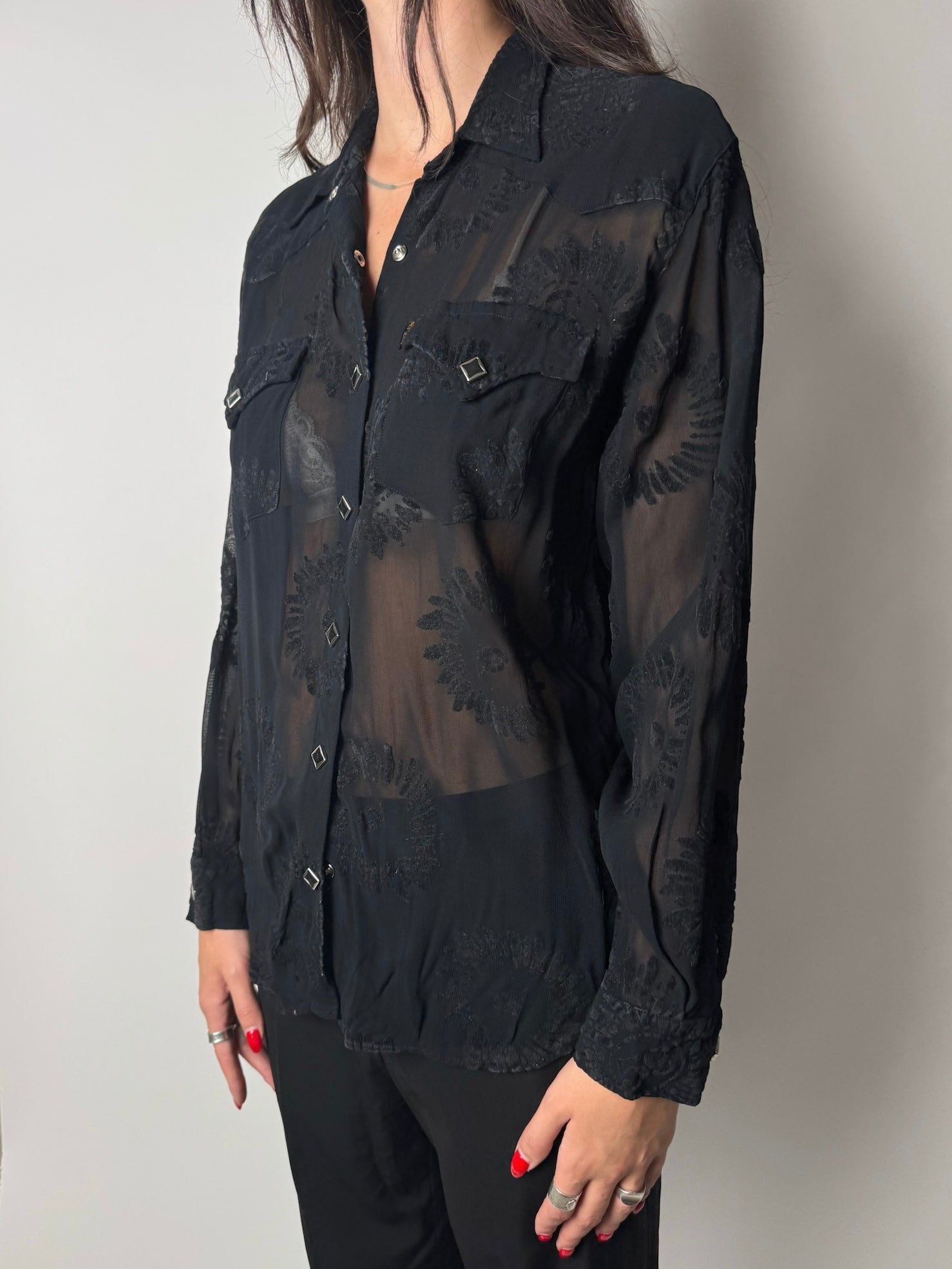 חולצה שחורה פרחונית Replay (M)