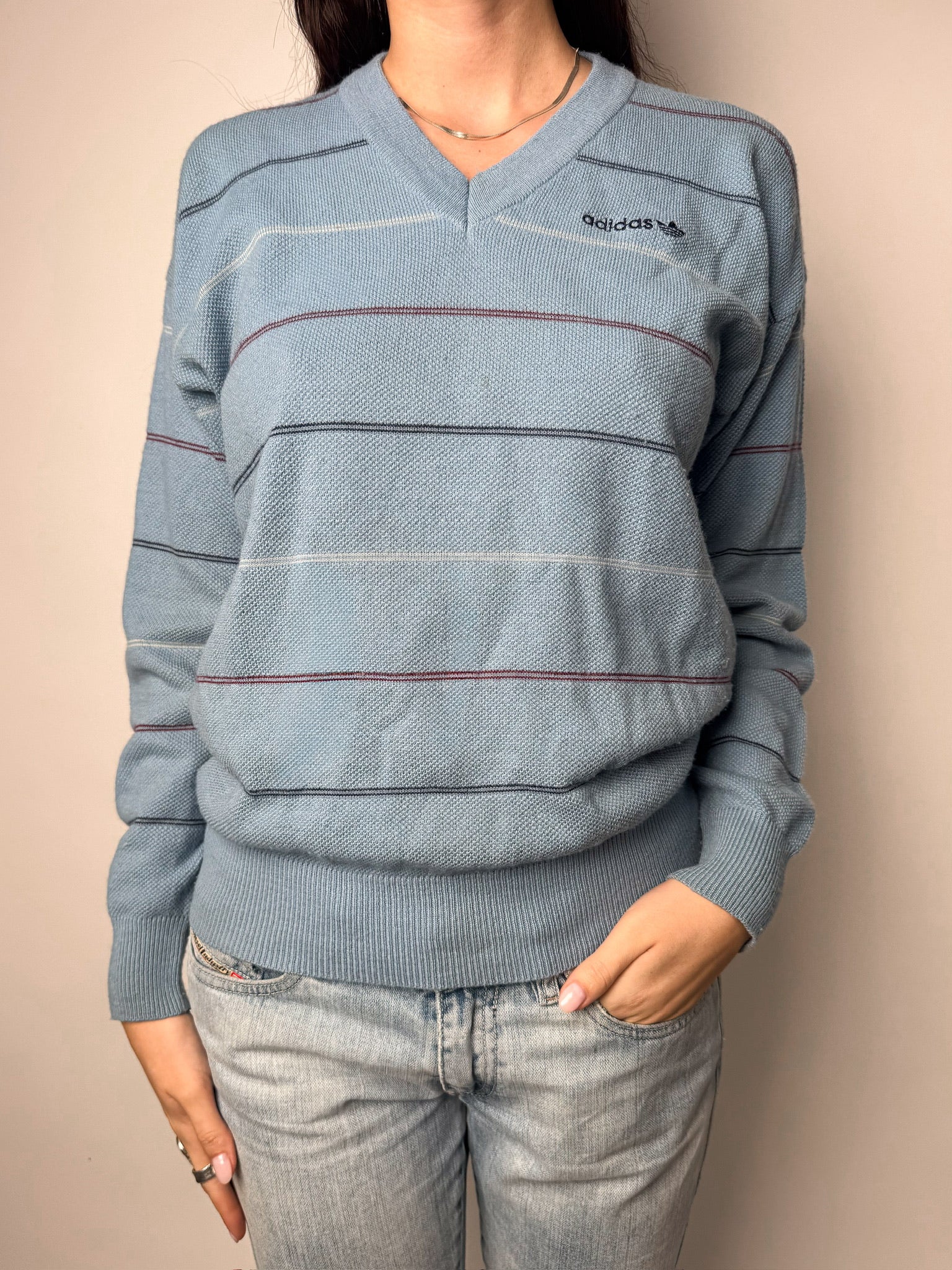 סריג תכלת פסים Adidas (S)