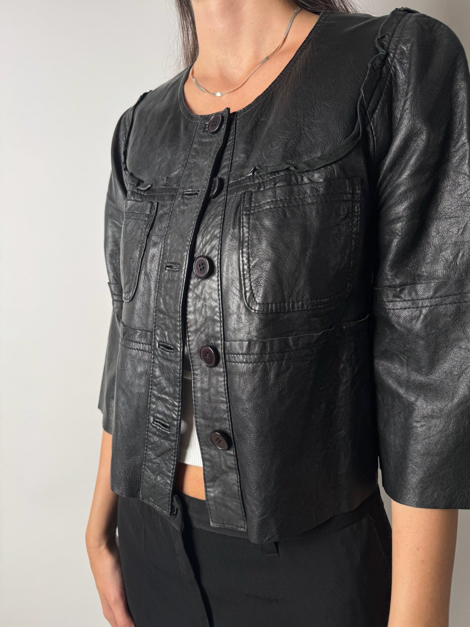 (S) חולצת שרוולי 3/4 מעור