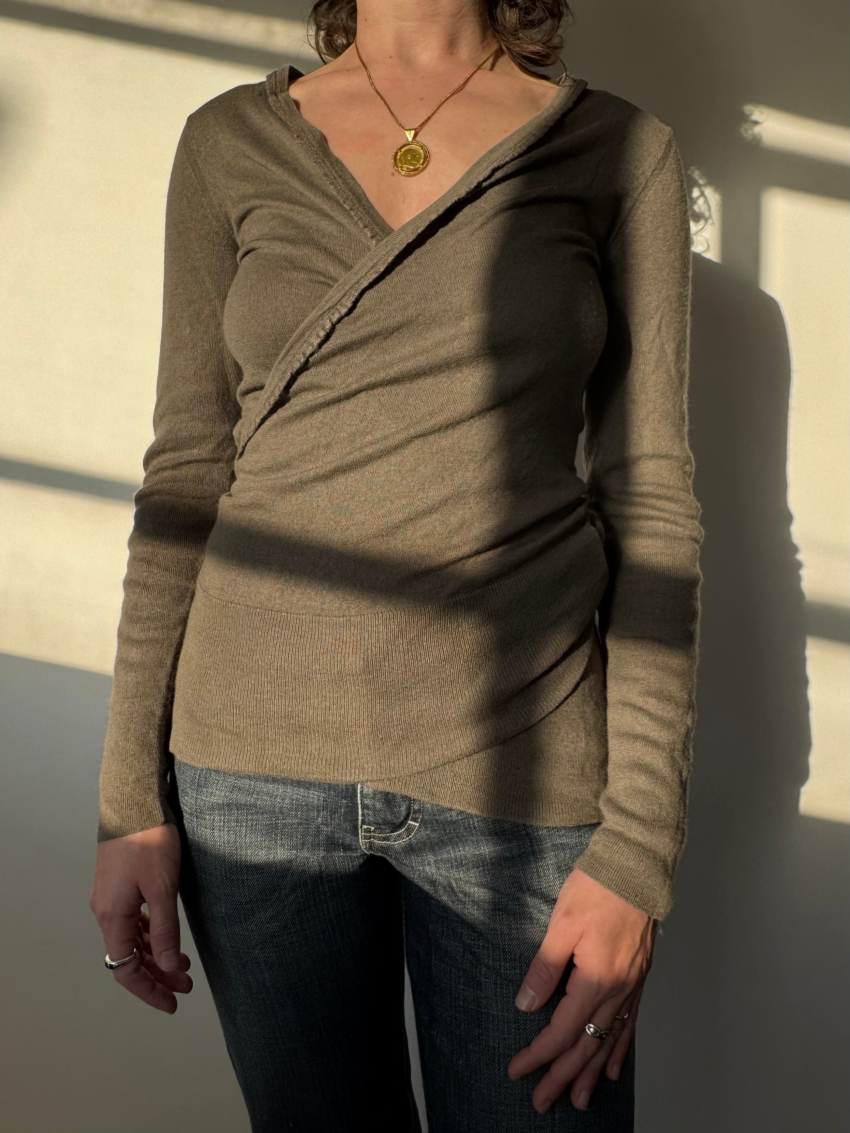 עליונית מעטפת משי וקשמיר Burberry (S)