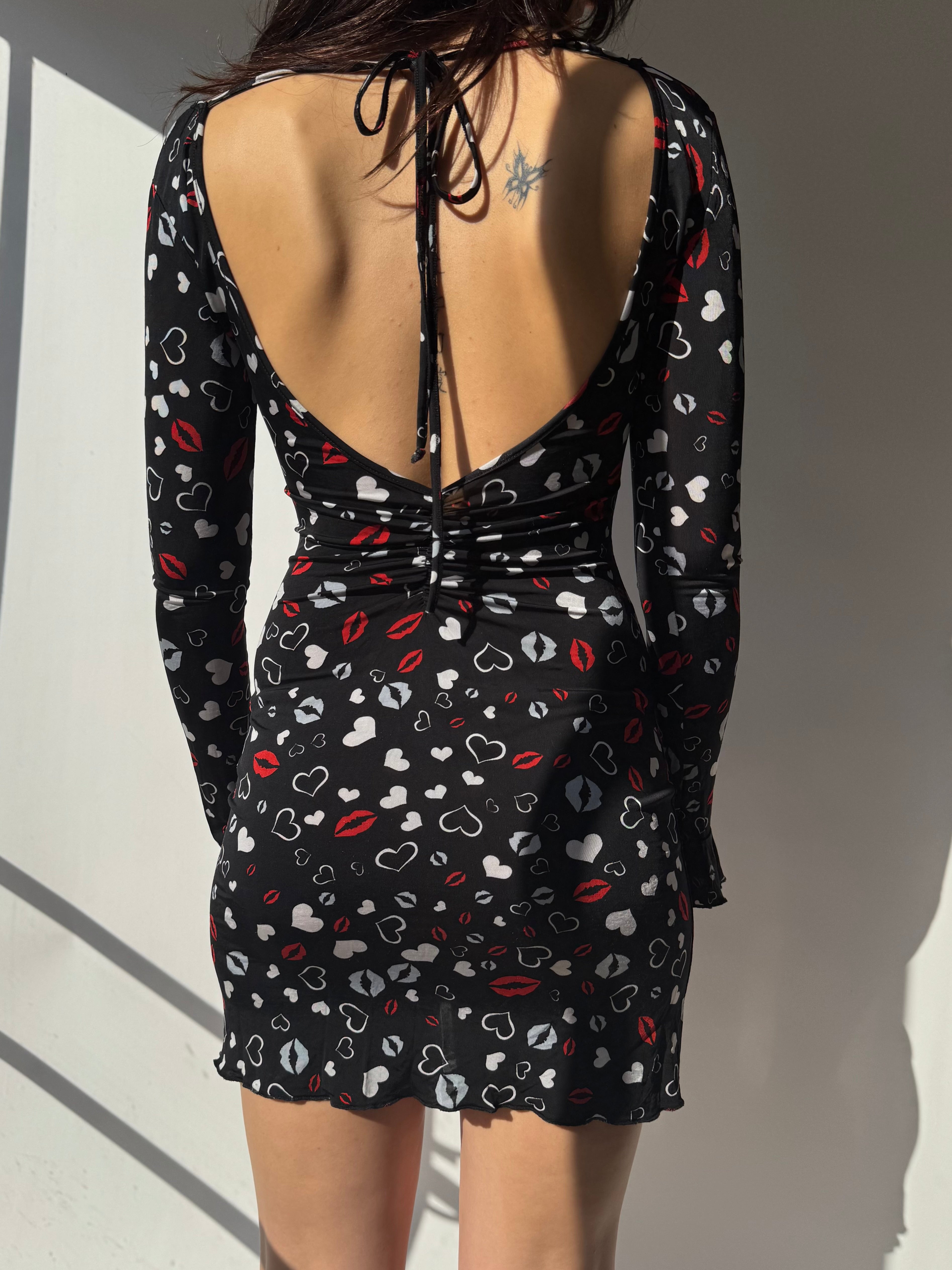 שמלה בשילוב קשירה והדפס (S-M)