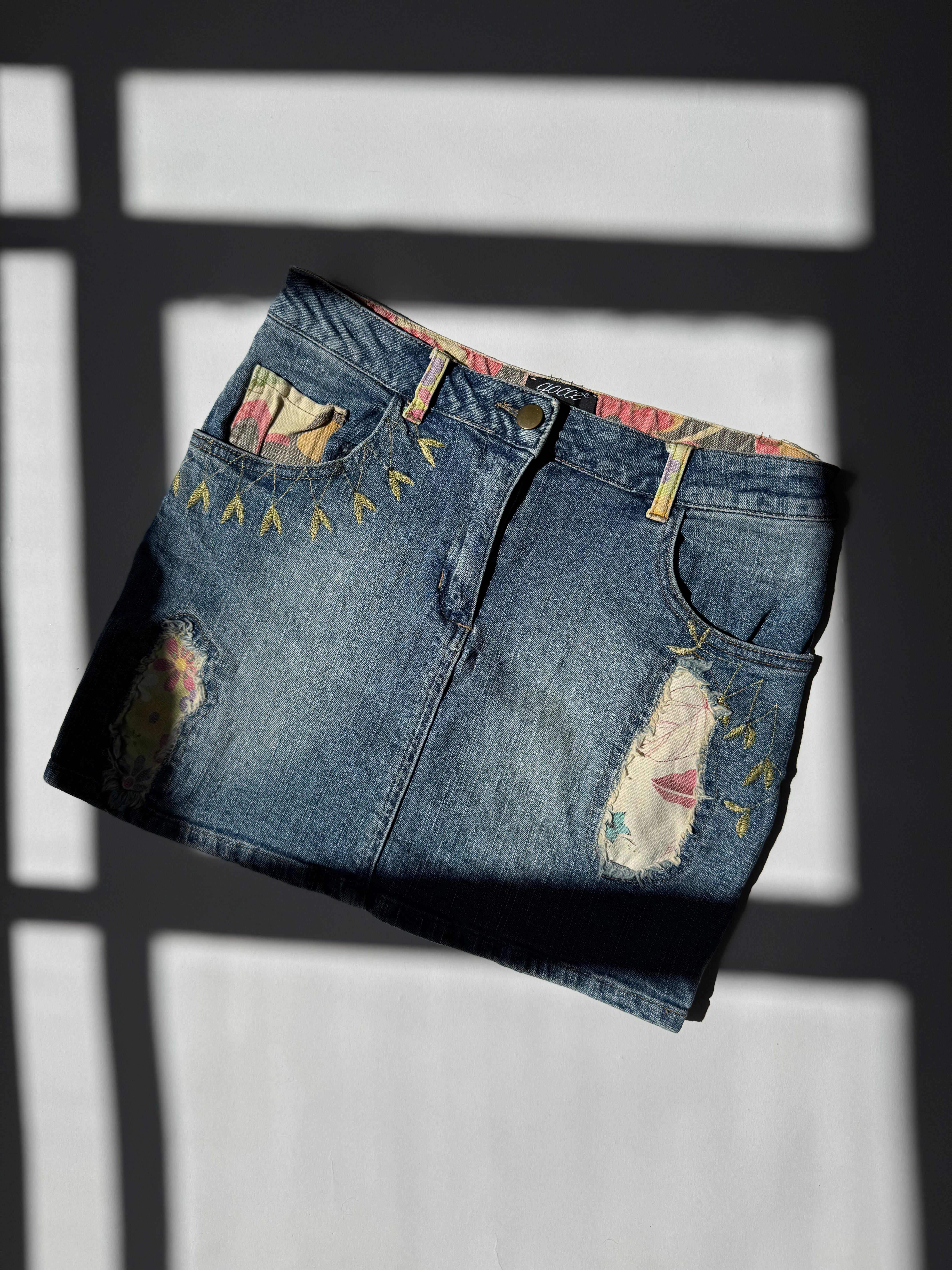 חצאית ג׳ינס בשילוב בד פרחוני (36)