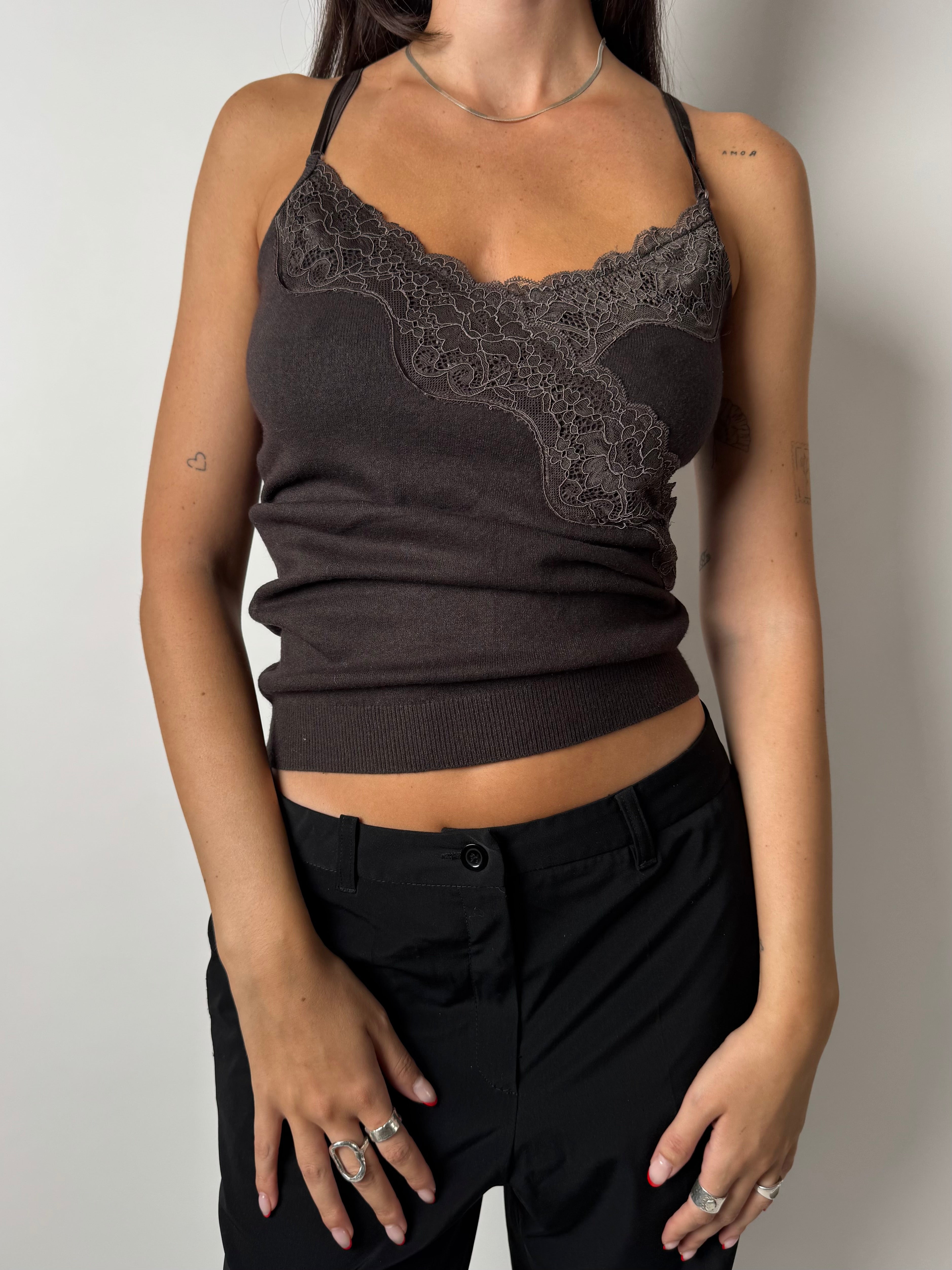 גופיה סרוגה בשילוב תחרה (S)