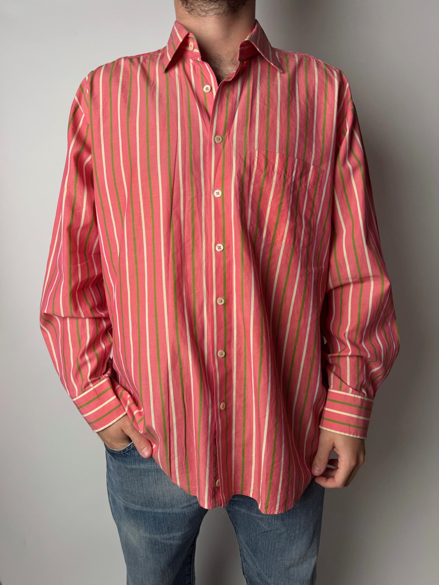 חולצה מכופתרת פסים ורודה (XL)