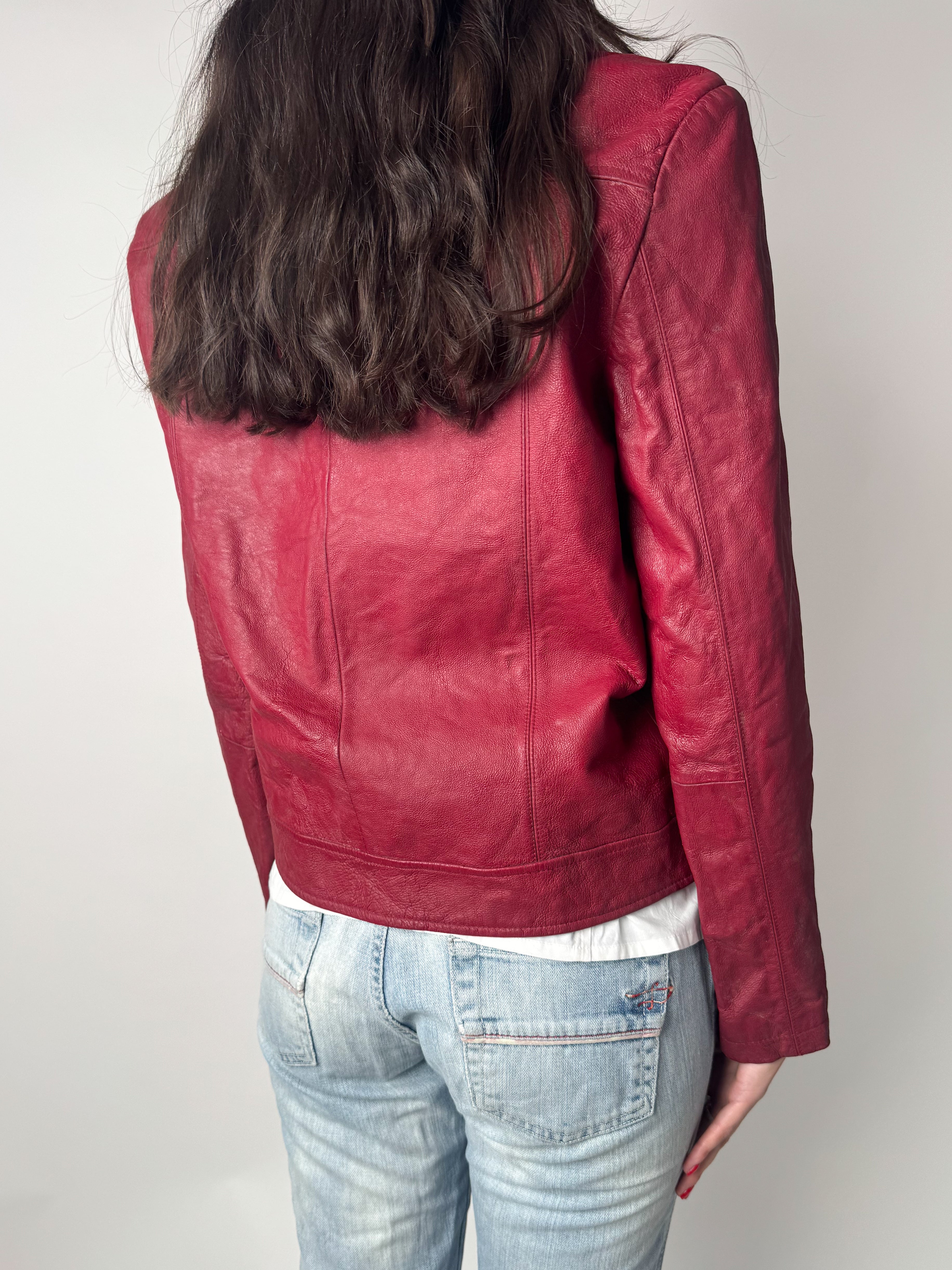 מעיל עור בורדו (S)