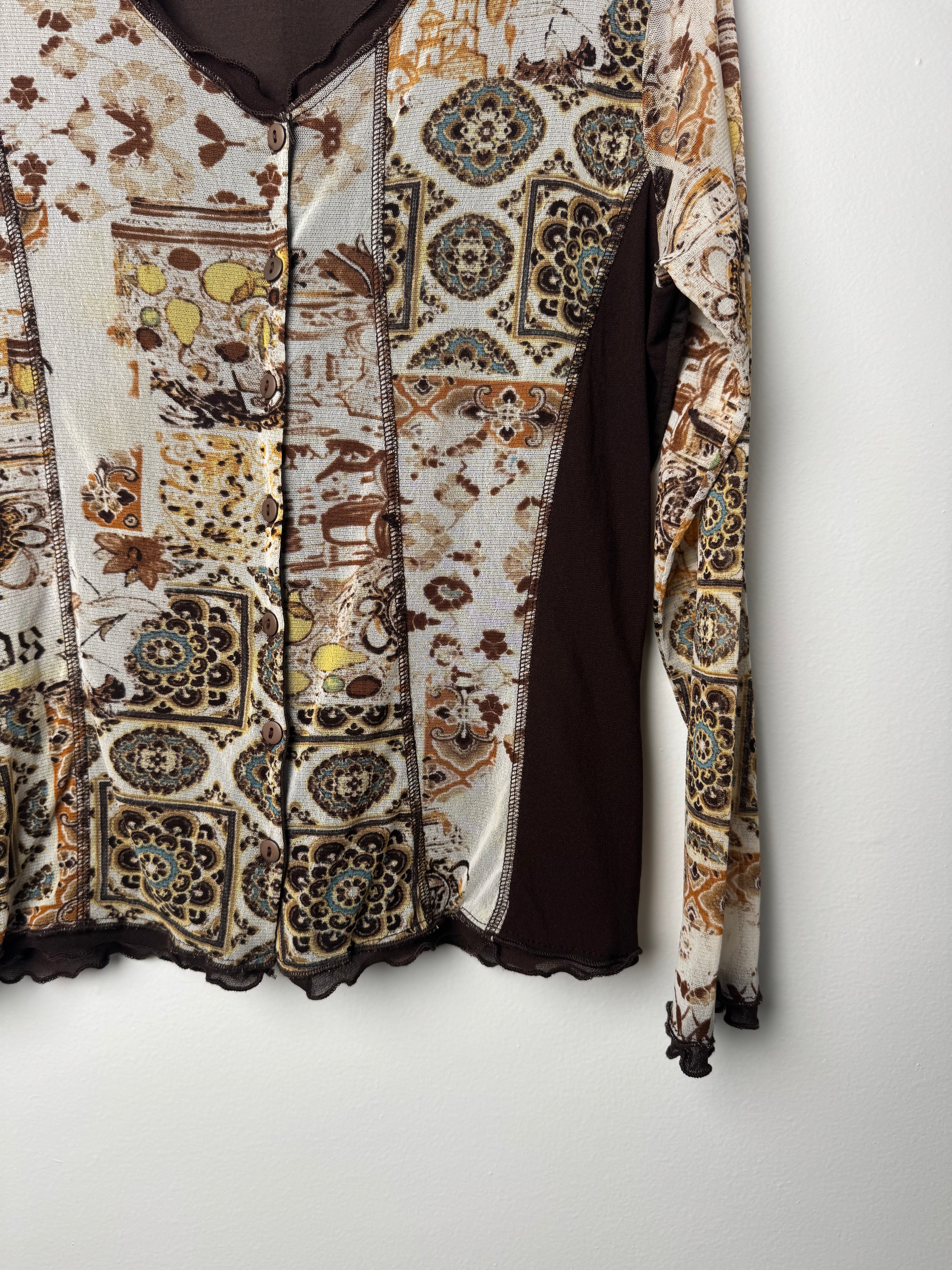 חולצת מש מכופתרת בהדפס אתני (L)