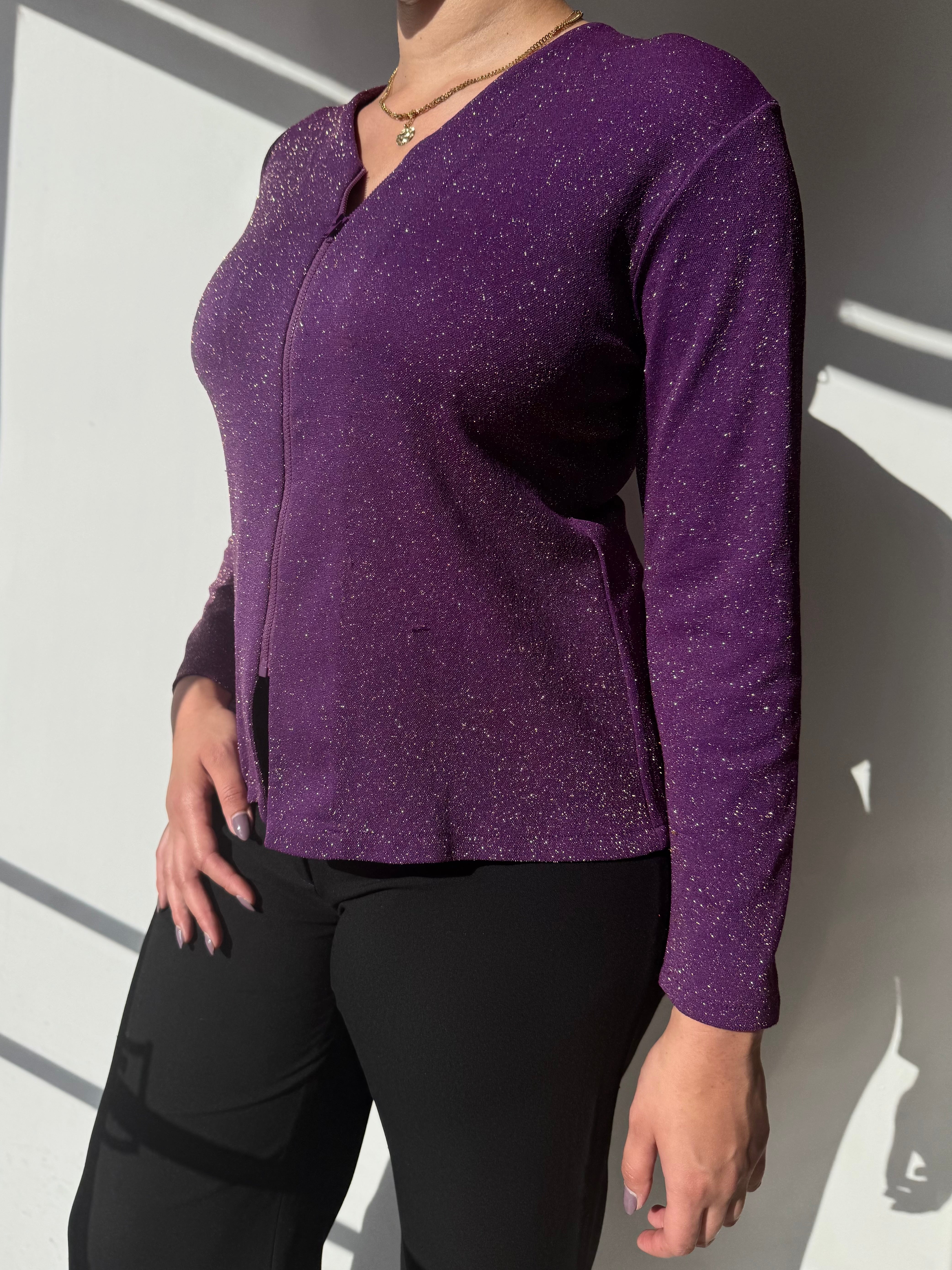 (L) חולצה מנצנצת בסגירת רוכסן