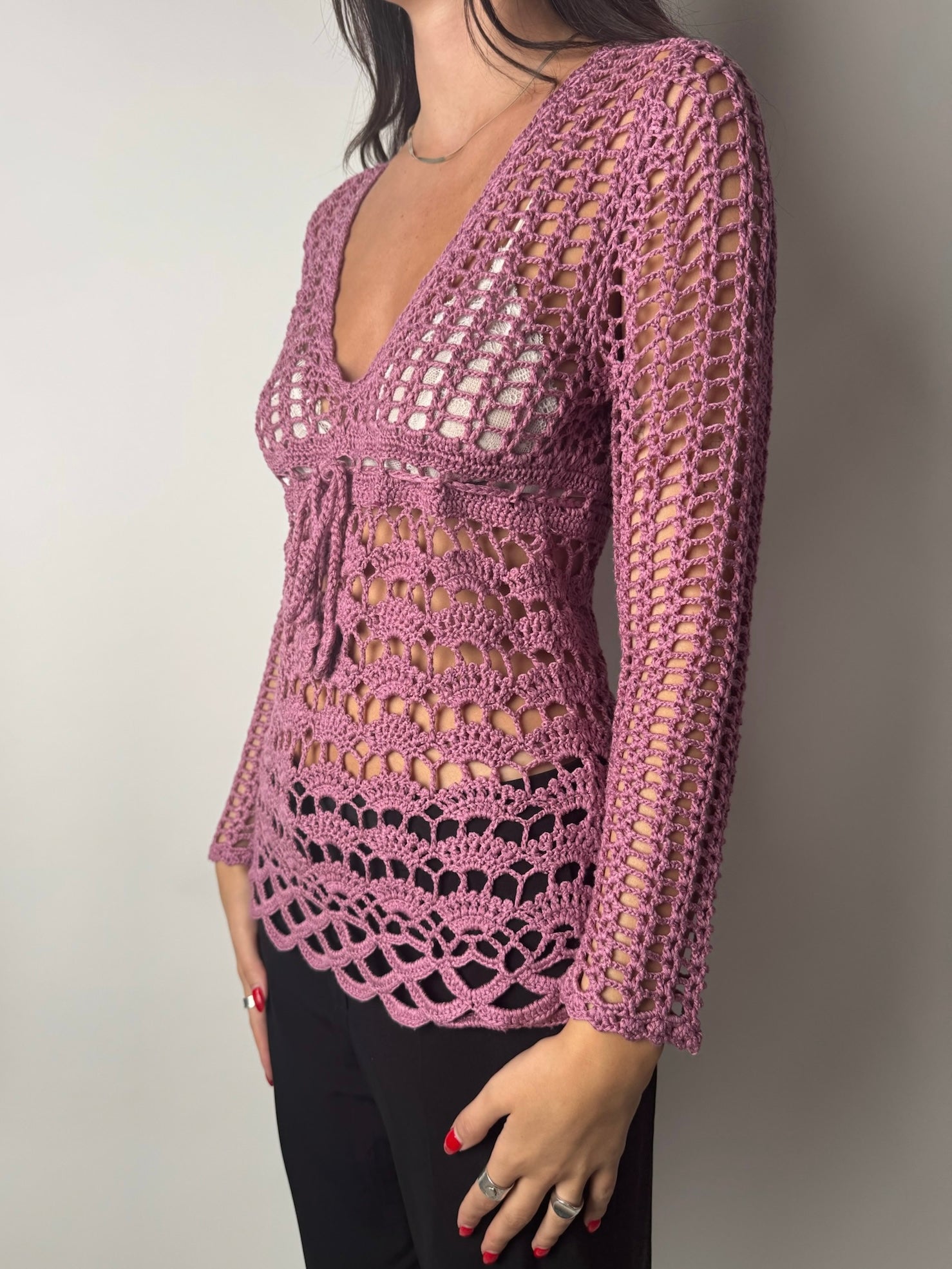 חולצת קרושה סרוגה ורודה (M)