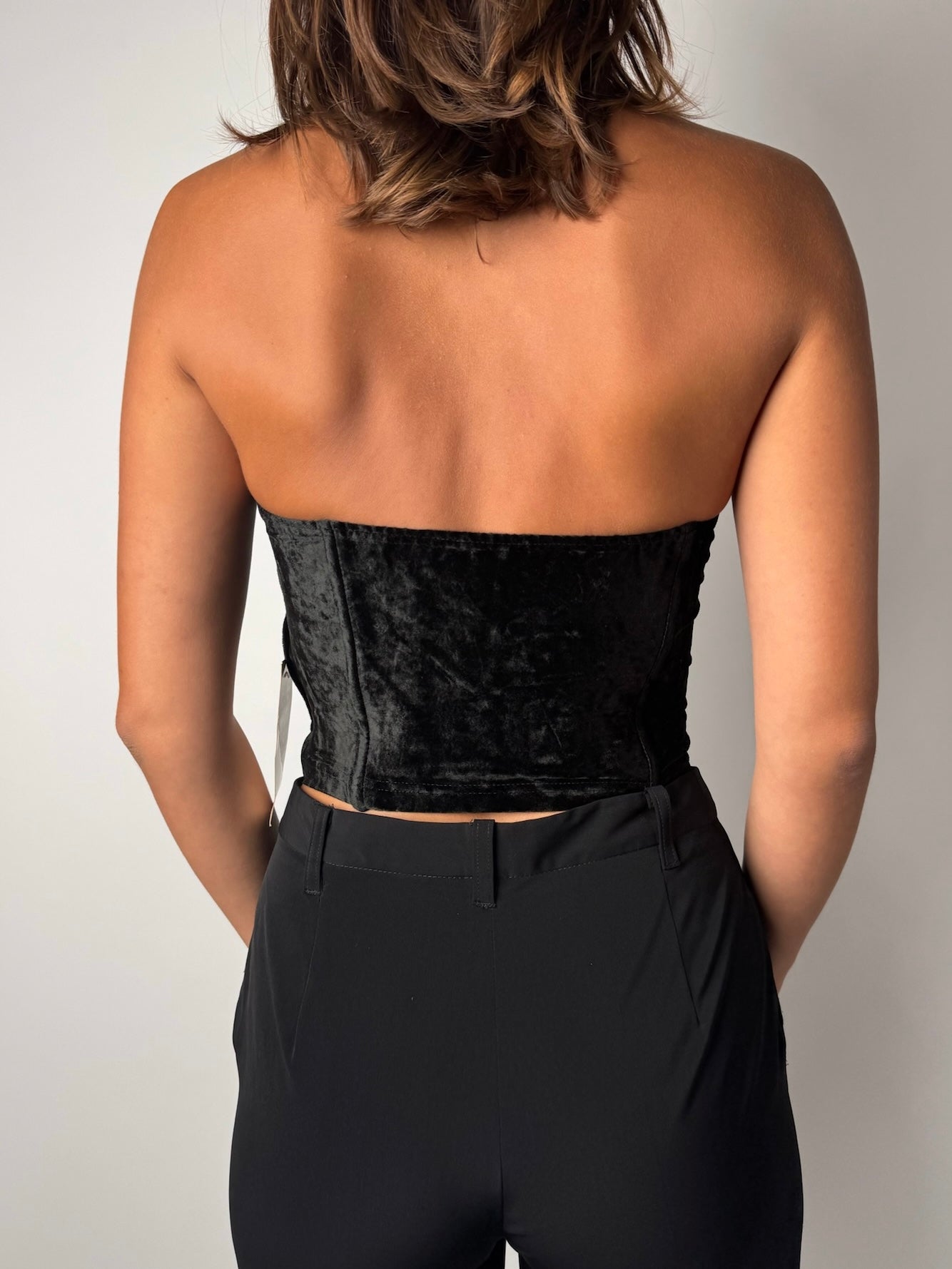 מחוך סטרפלס מקטיפה בשילוב פרווה (S)