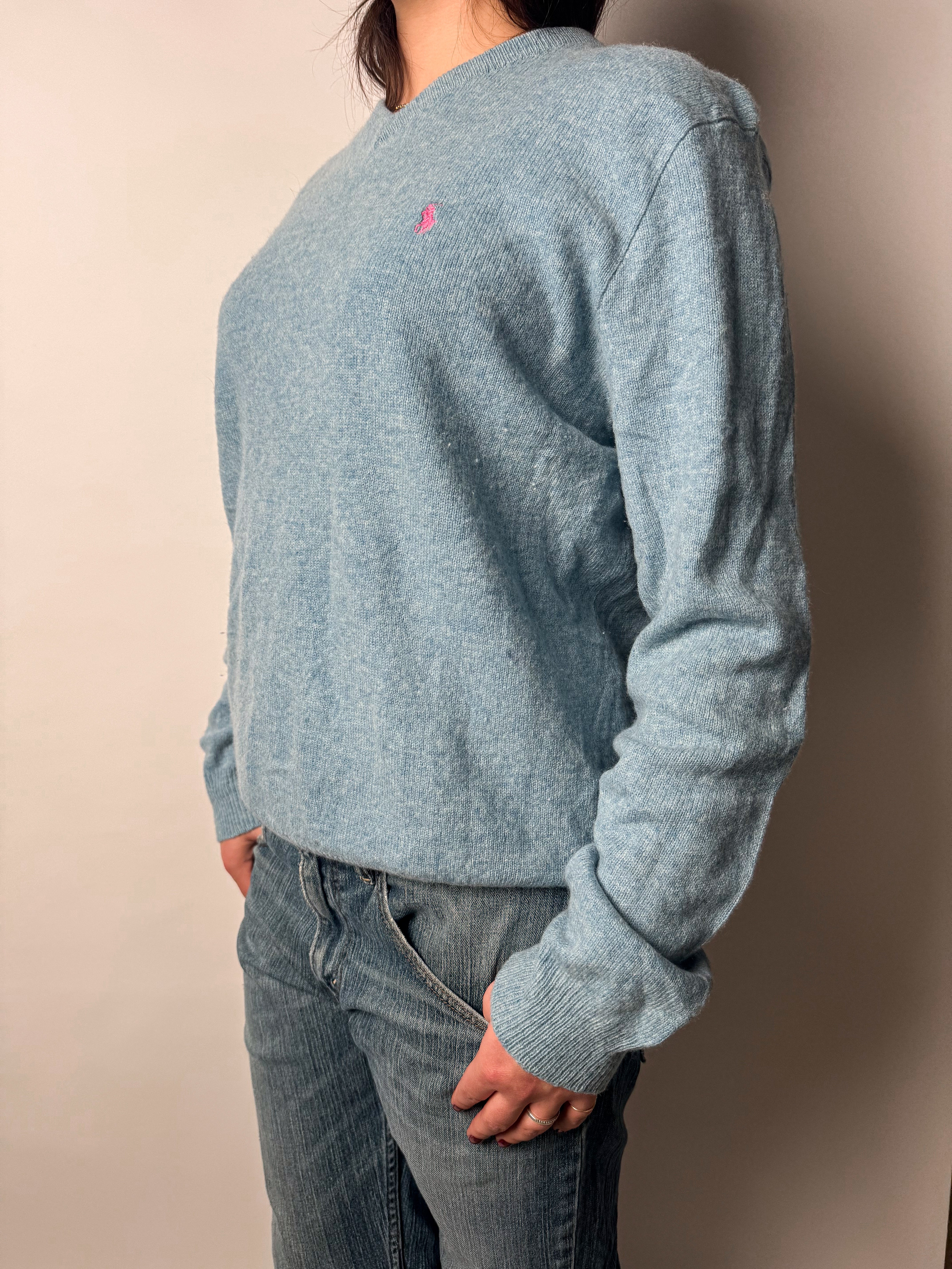 סריג צמר תכלת Ralph Lauren (M)