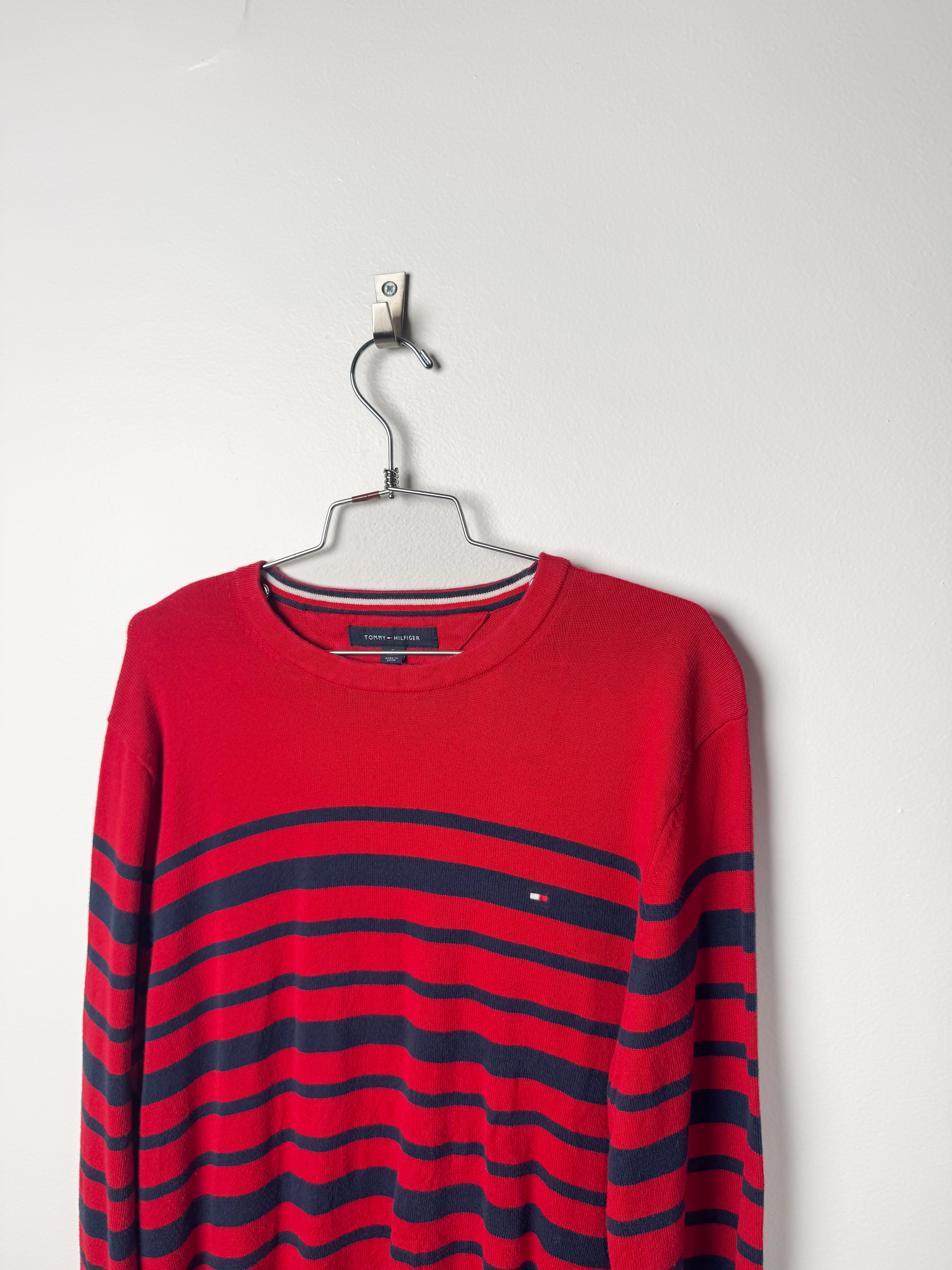 סריג אדום עם פסים כחולים (M) Tommy Hilfiger