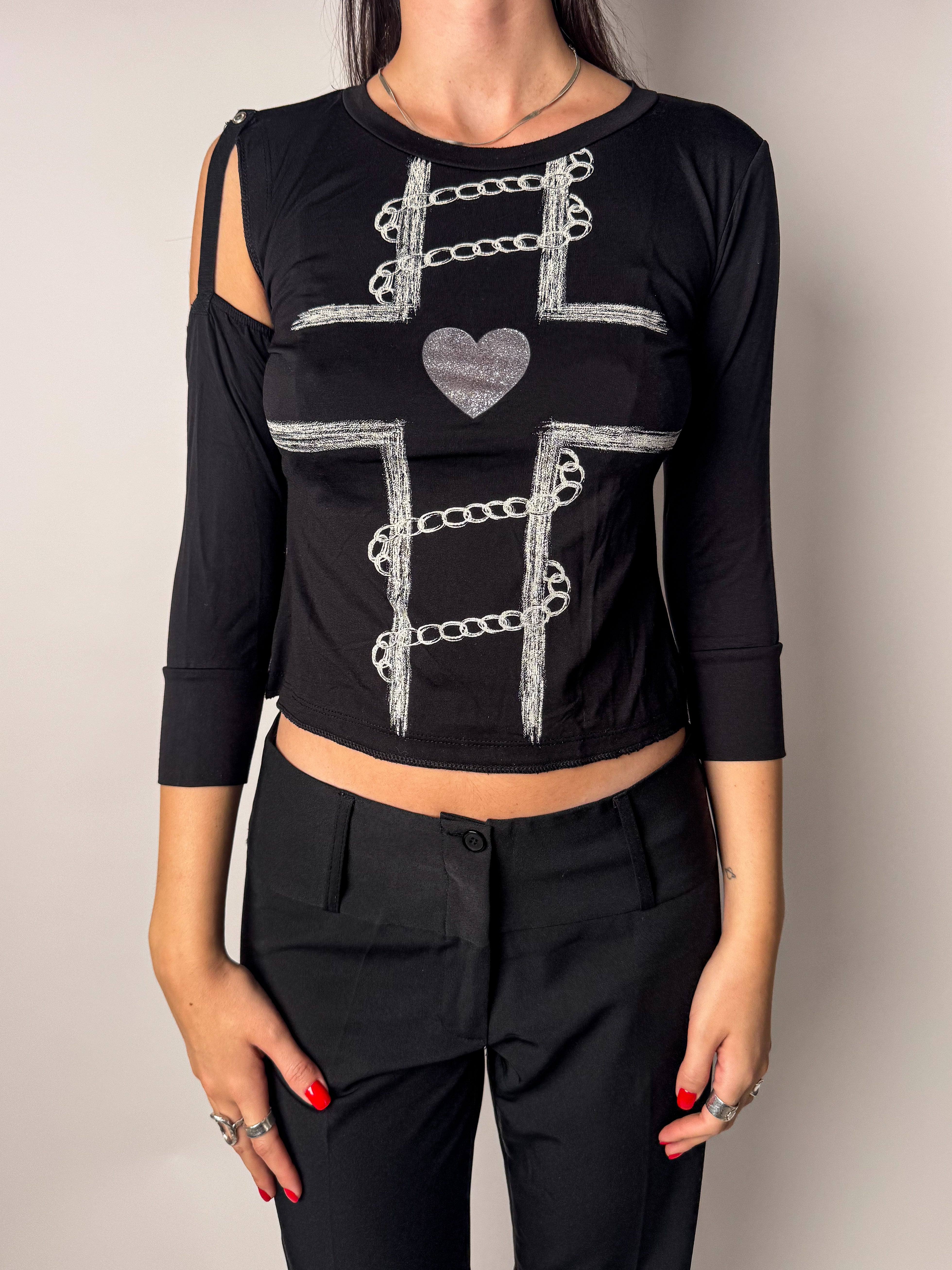 חולצת קרופ בהדפס גרפי (S)