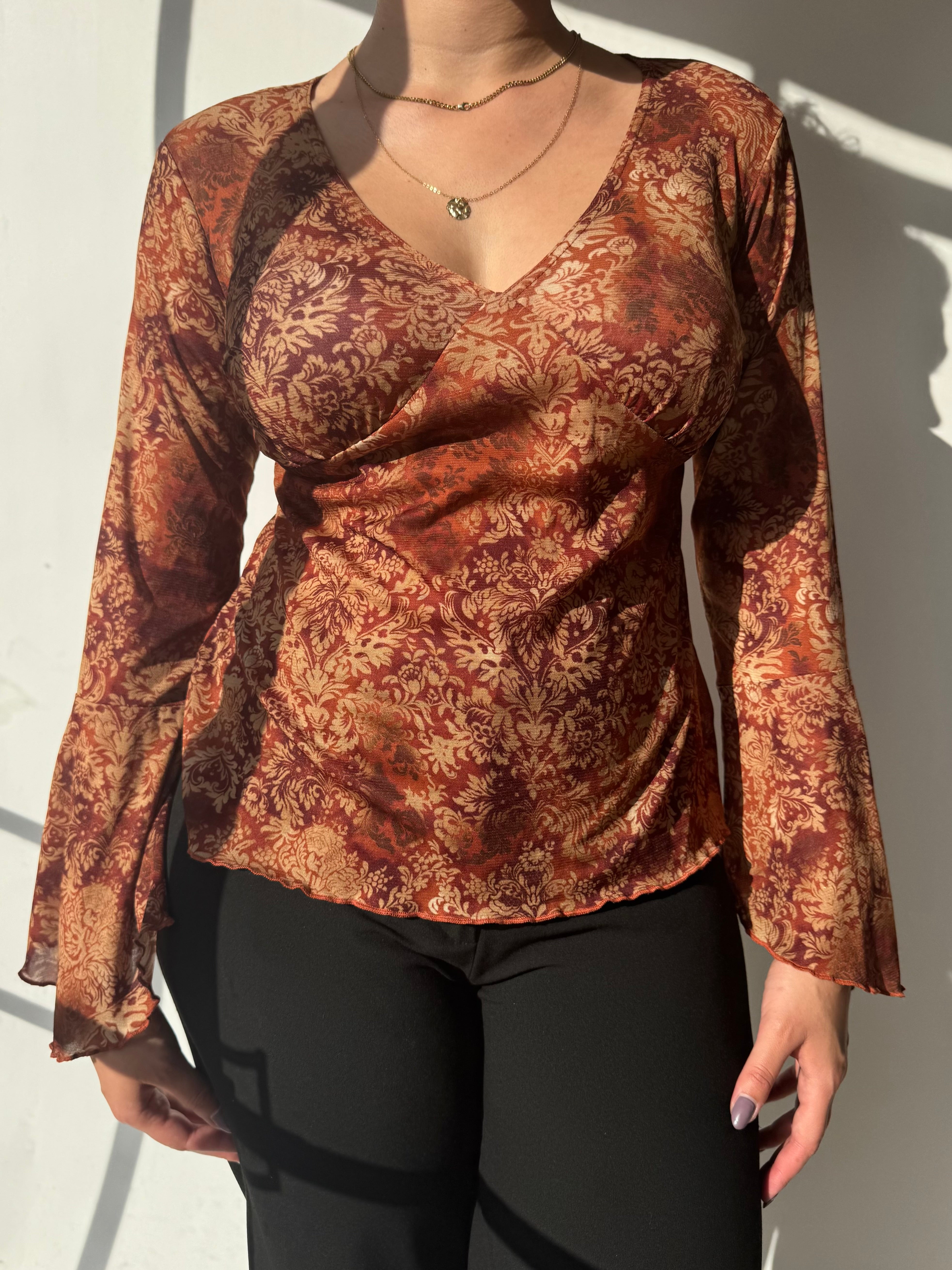 חולצת פייזלי שרוולים מתרחבים (L)