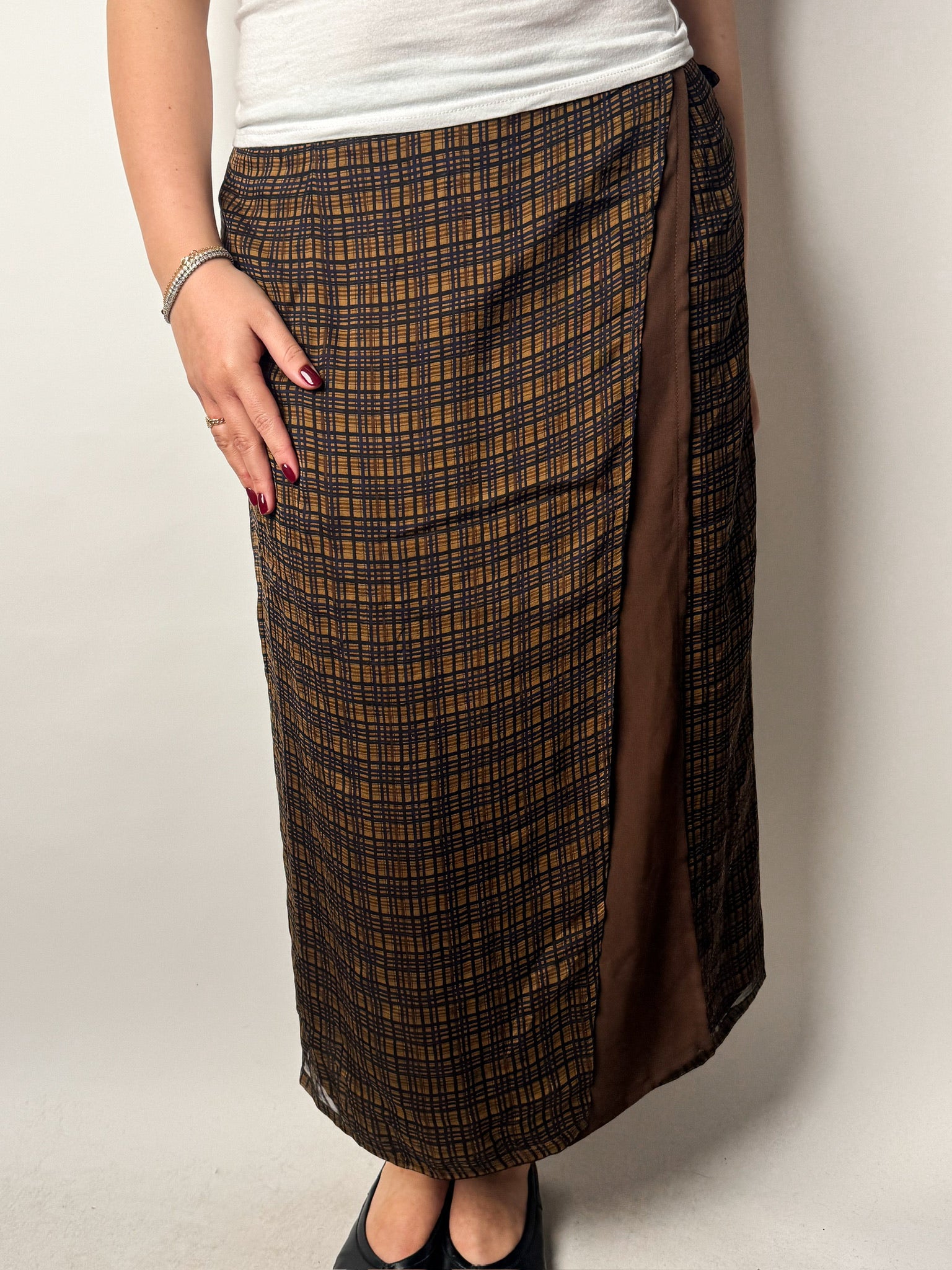 חצאית מקסי מעטפת משבצות (S-M)