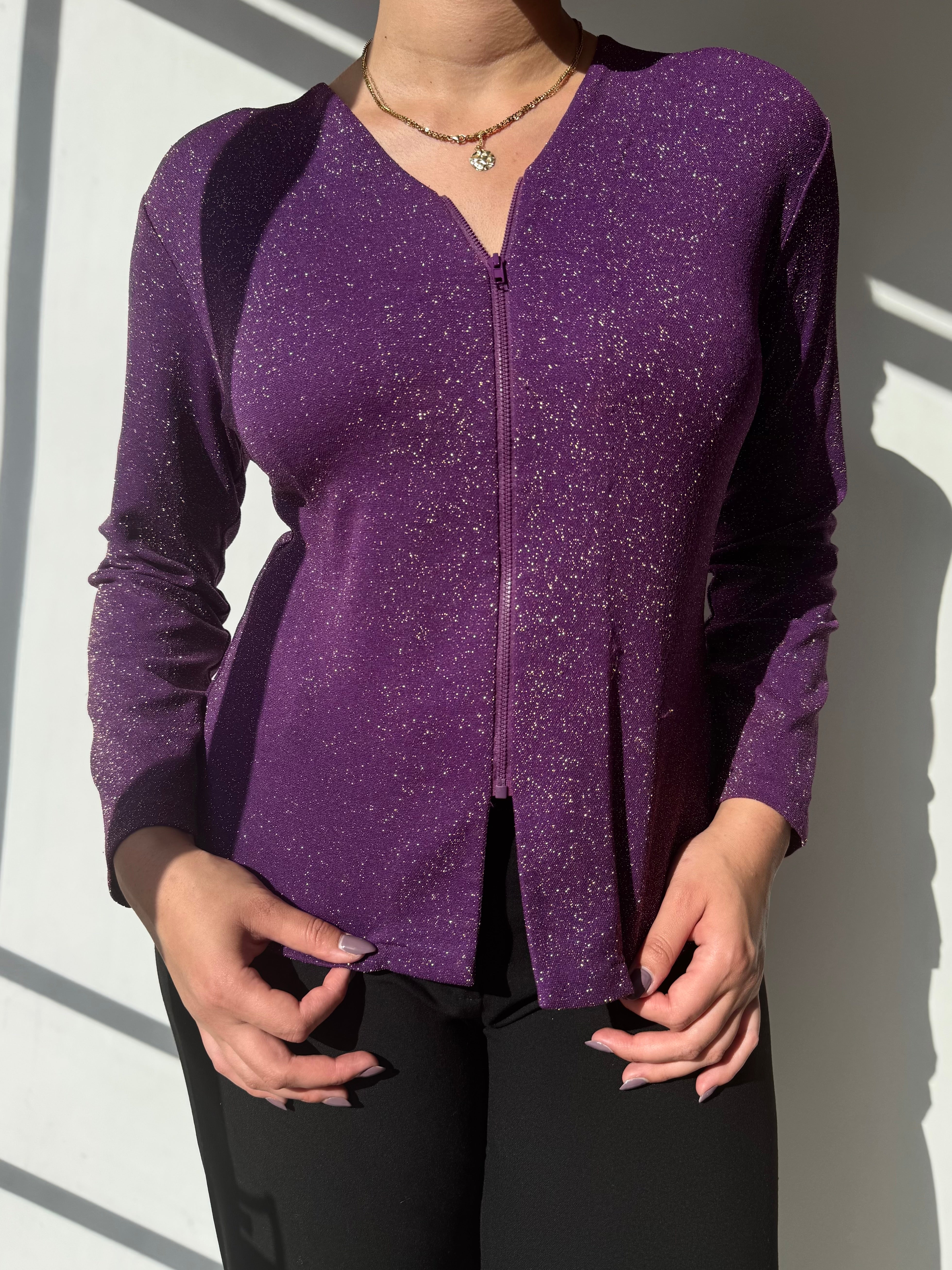 (L) חולצה מנצנצת בסגירת רוכסן