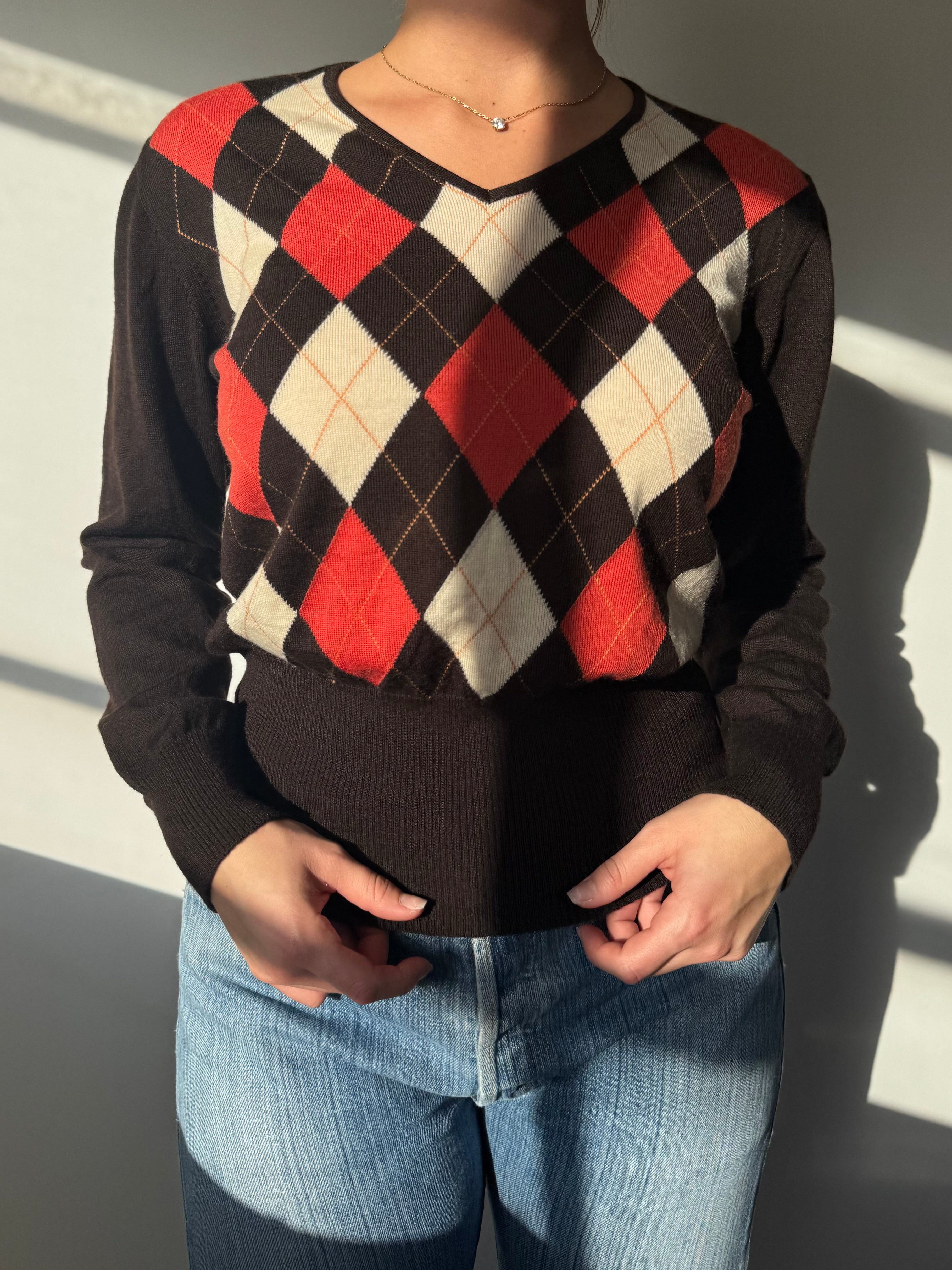 סריג וי עם דוגמת ארגייל (M)