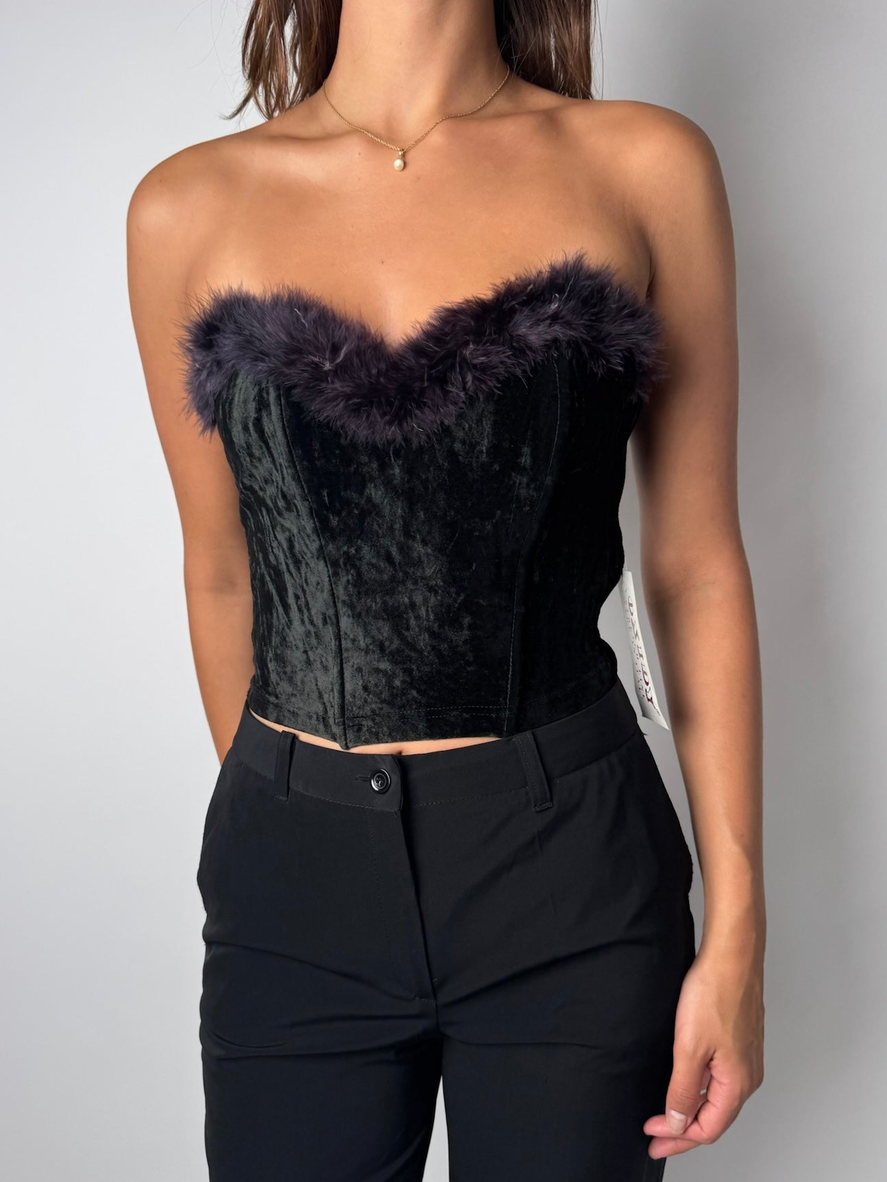 מחוך סטרפלס מקטיפה בשילוב פרווה (S)