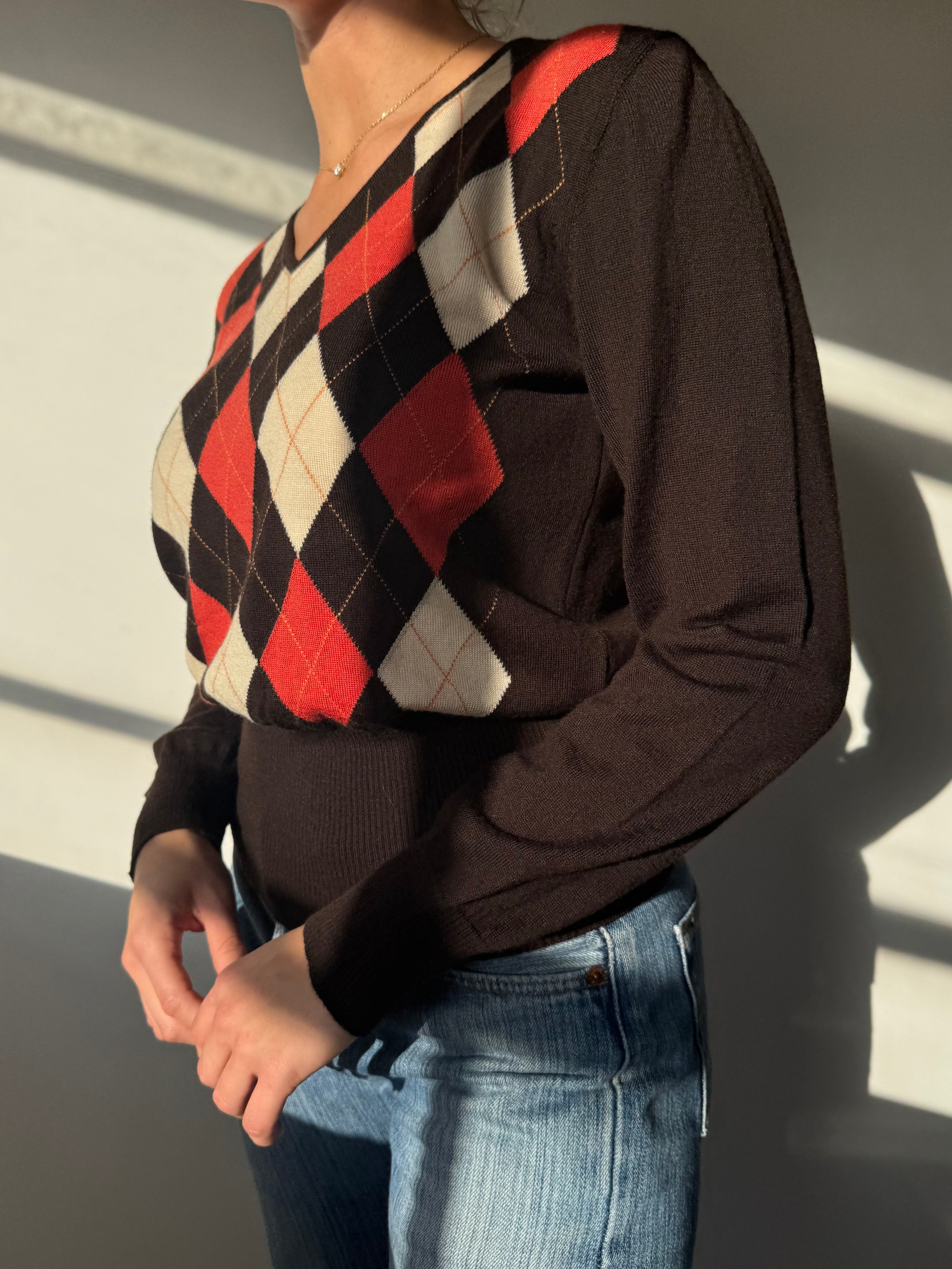 סריג וי עם דוגמת ארגייל (M)