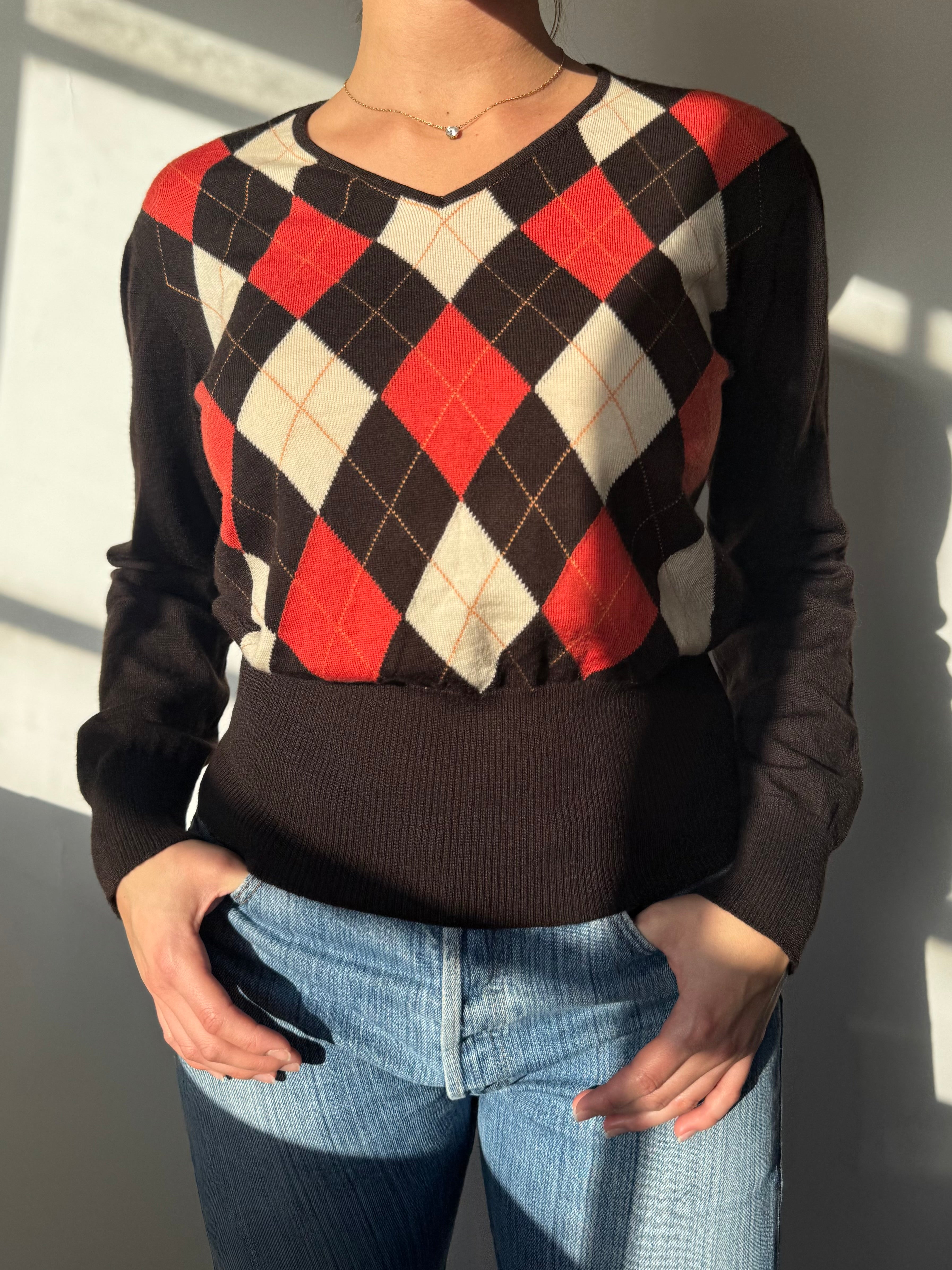 סריג וי עם דוגמת ארגייל (M)