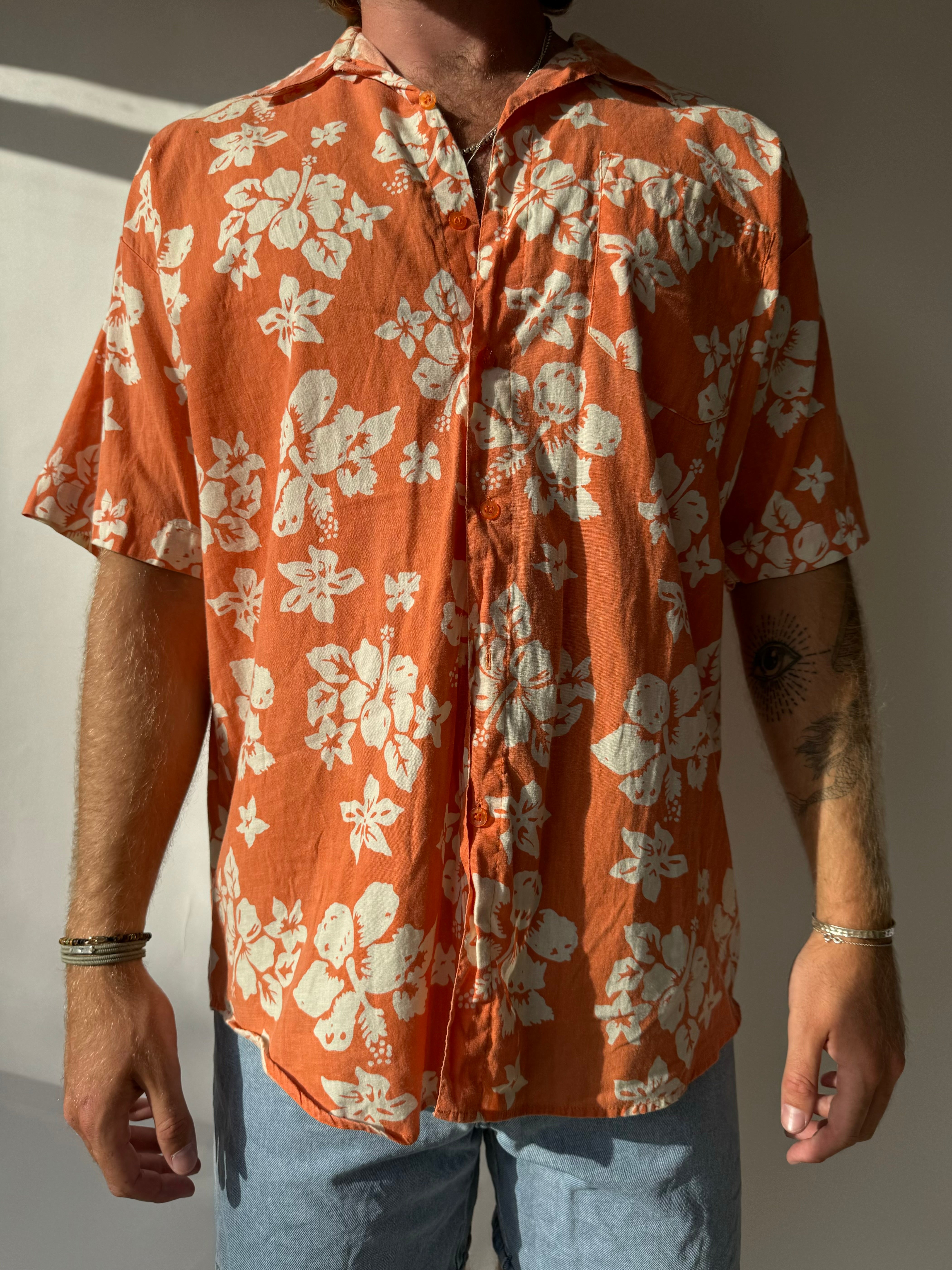 חולצת הוואי מכופתרת כתומה (L)