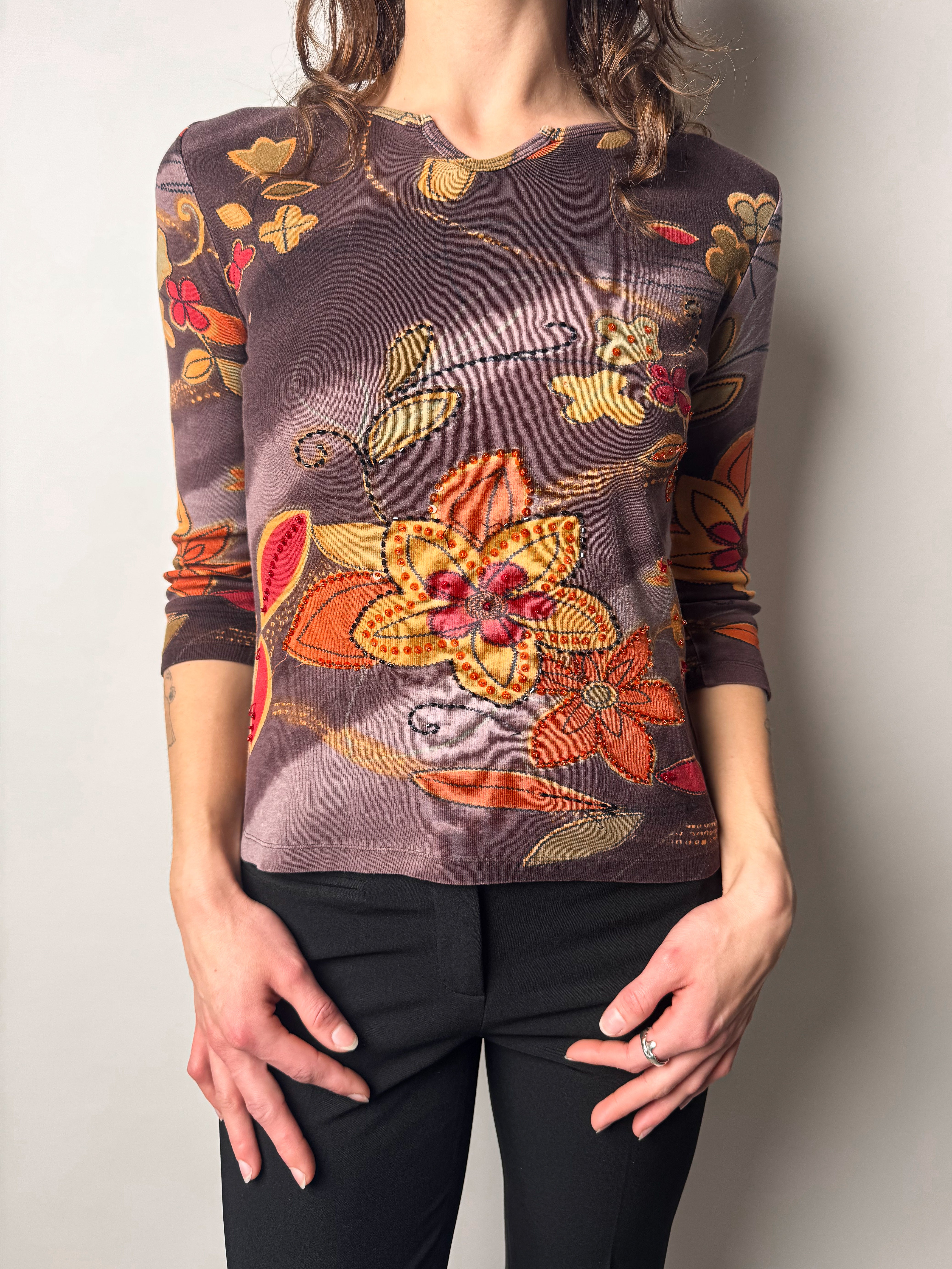 חולצת 3/4 פרחונית (S-M)