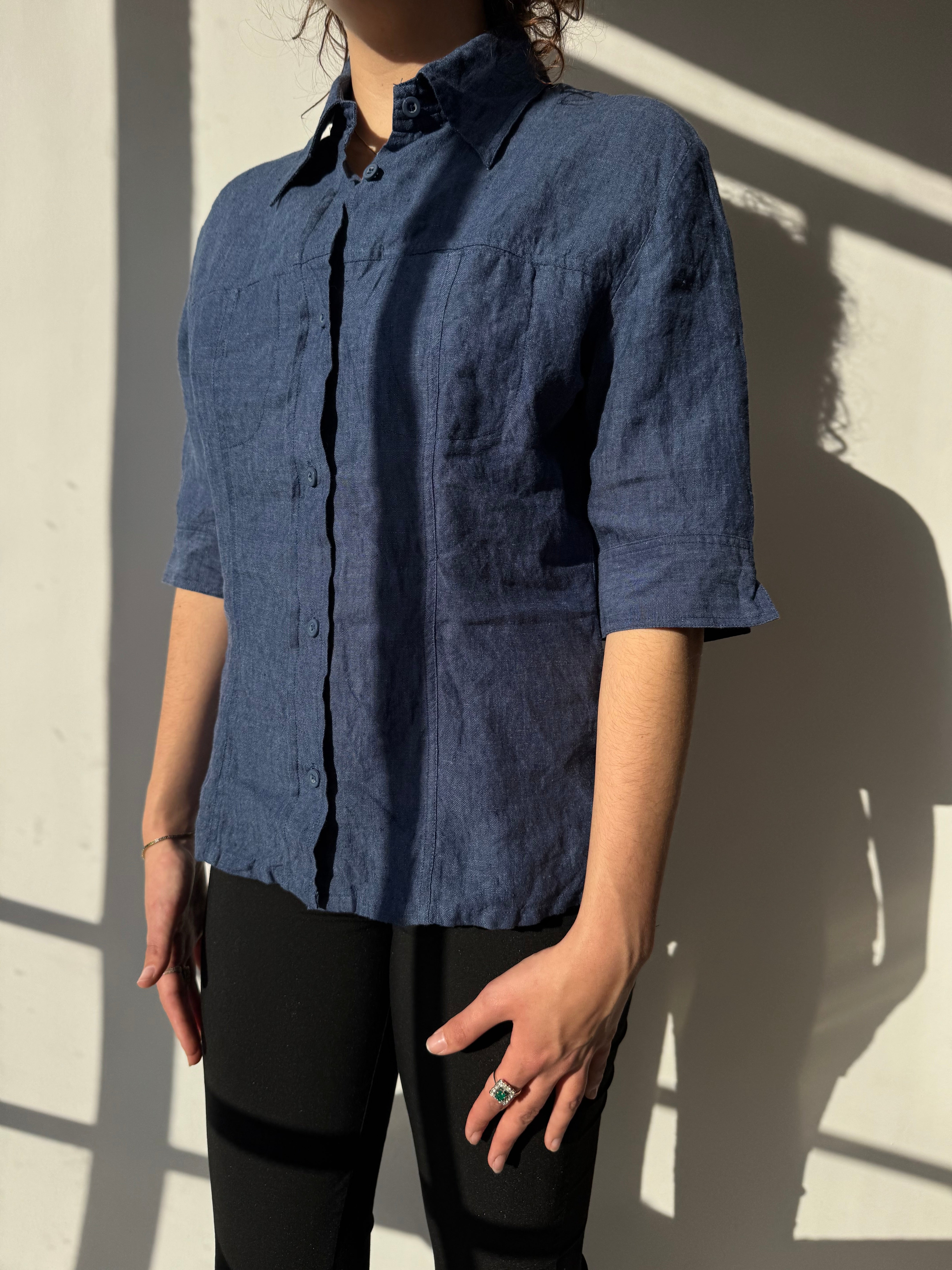 חולצת פשתן מכופתרת (M)