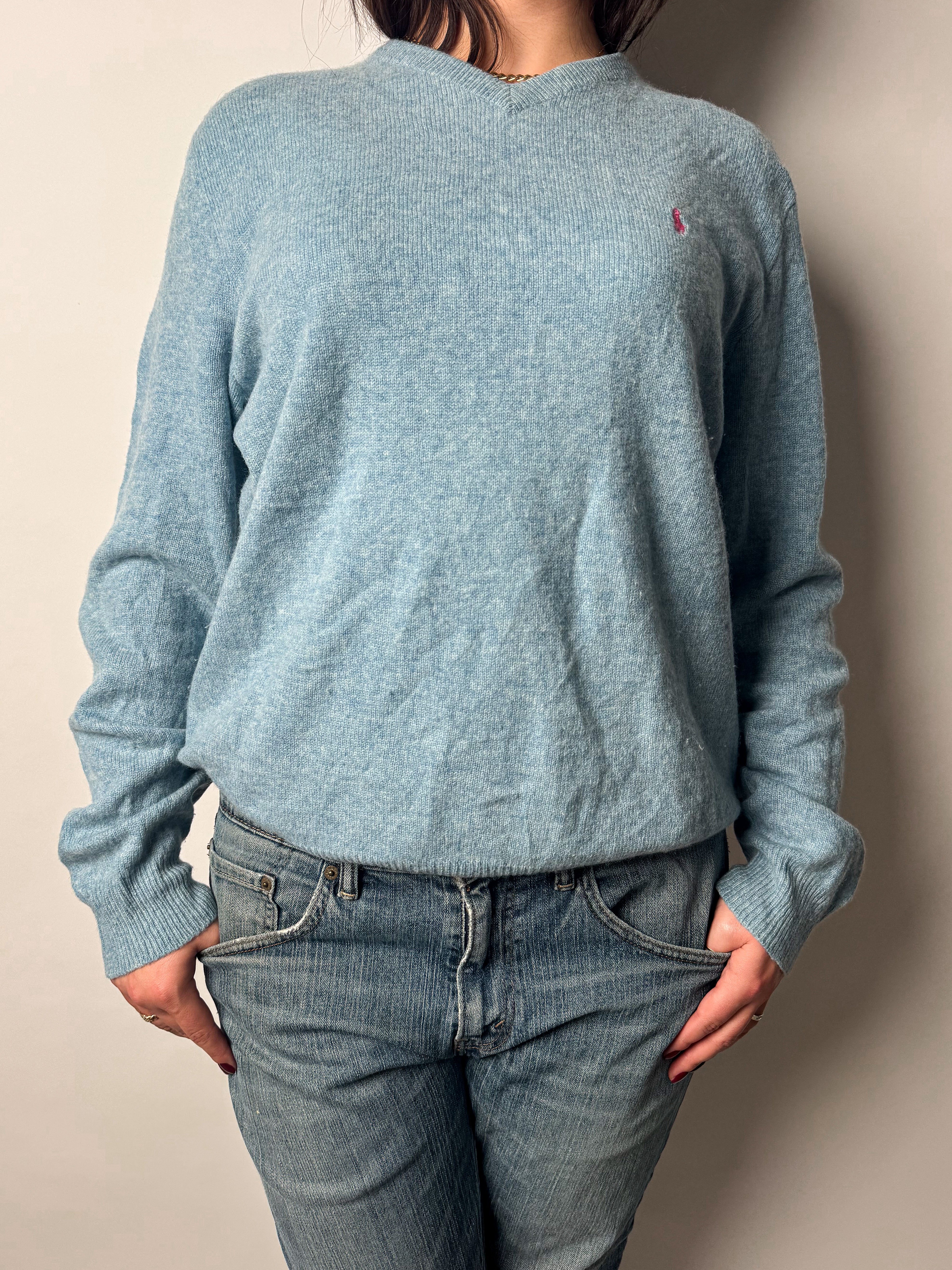 סריג צמר תכלת Ralph Lauren (M)