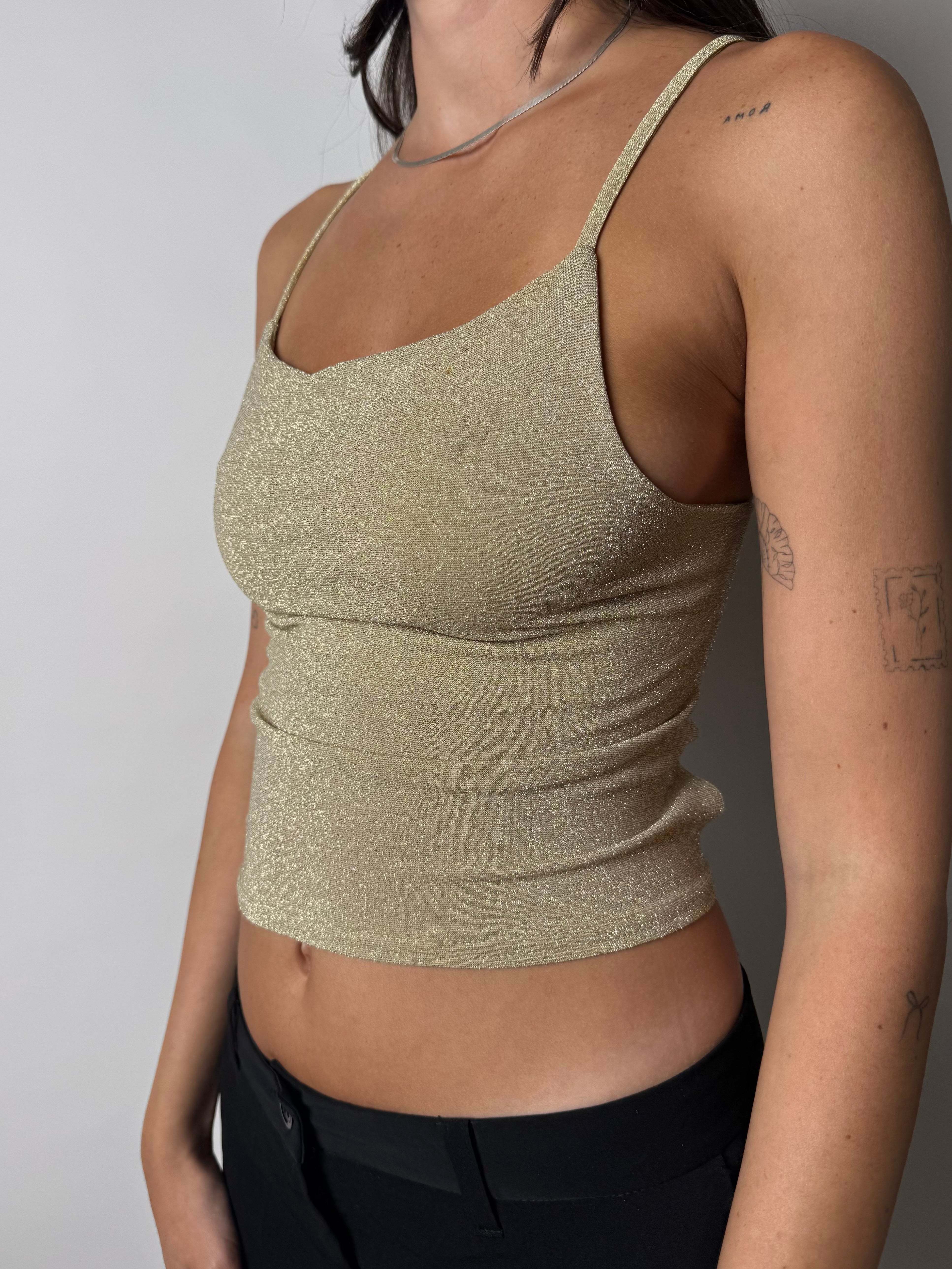 גופיה מנצנצת גב פתוח (XS-S)