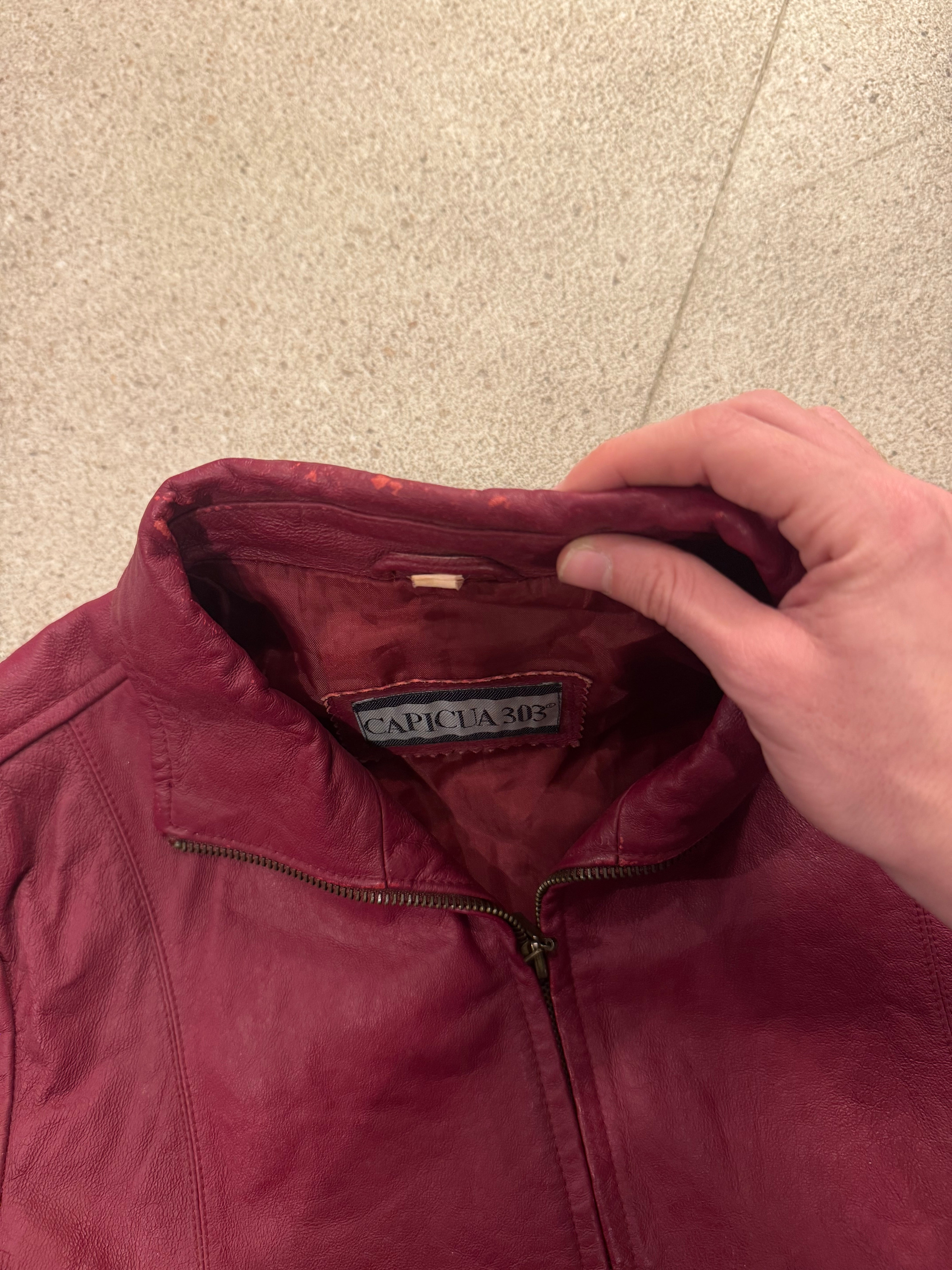 מעיל עור בורדו (S)