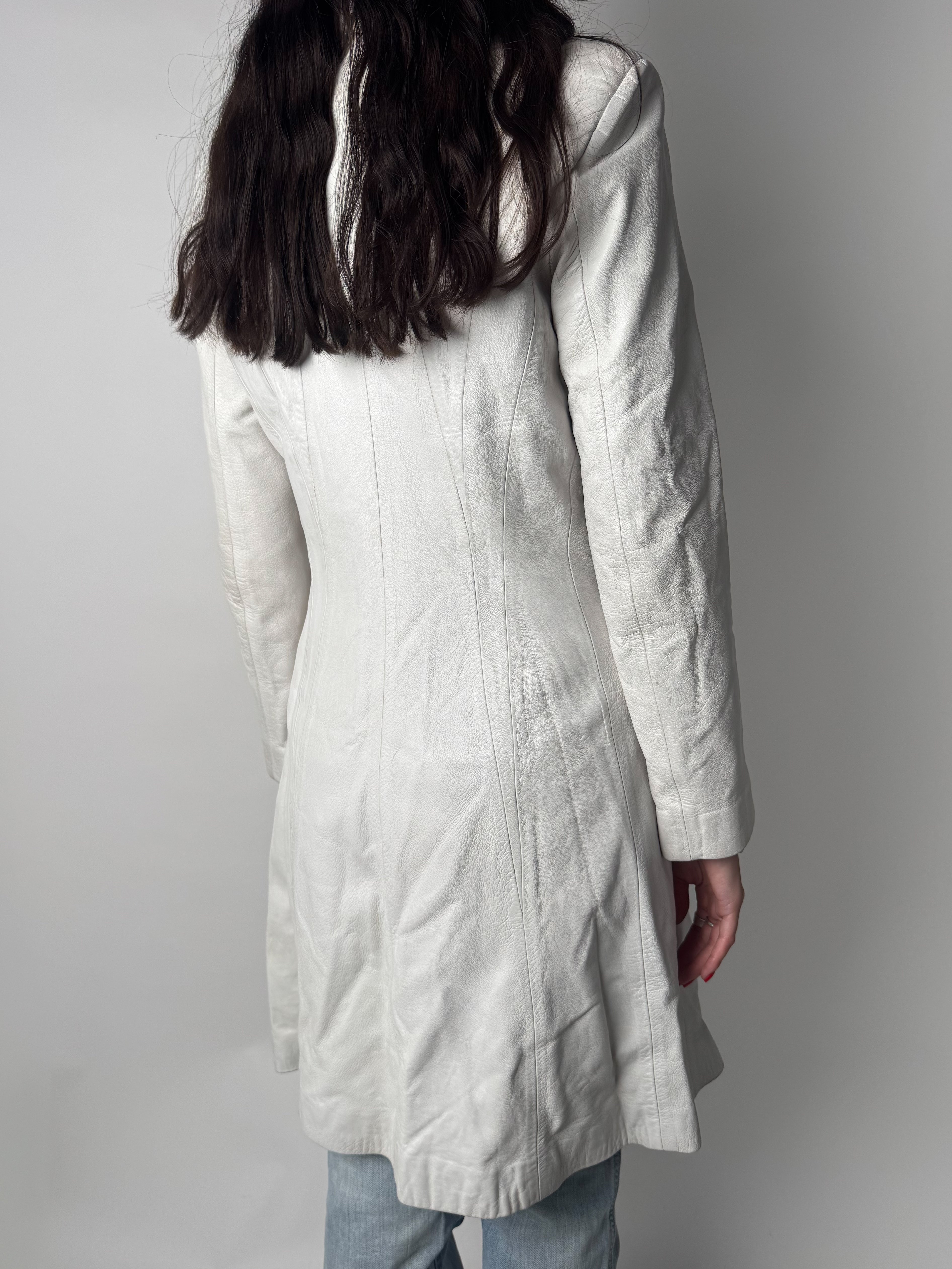 מעיל עור לבן ארוך (XS)