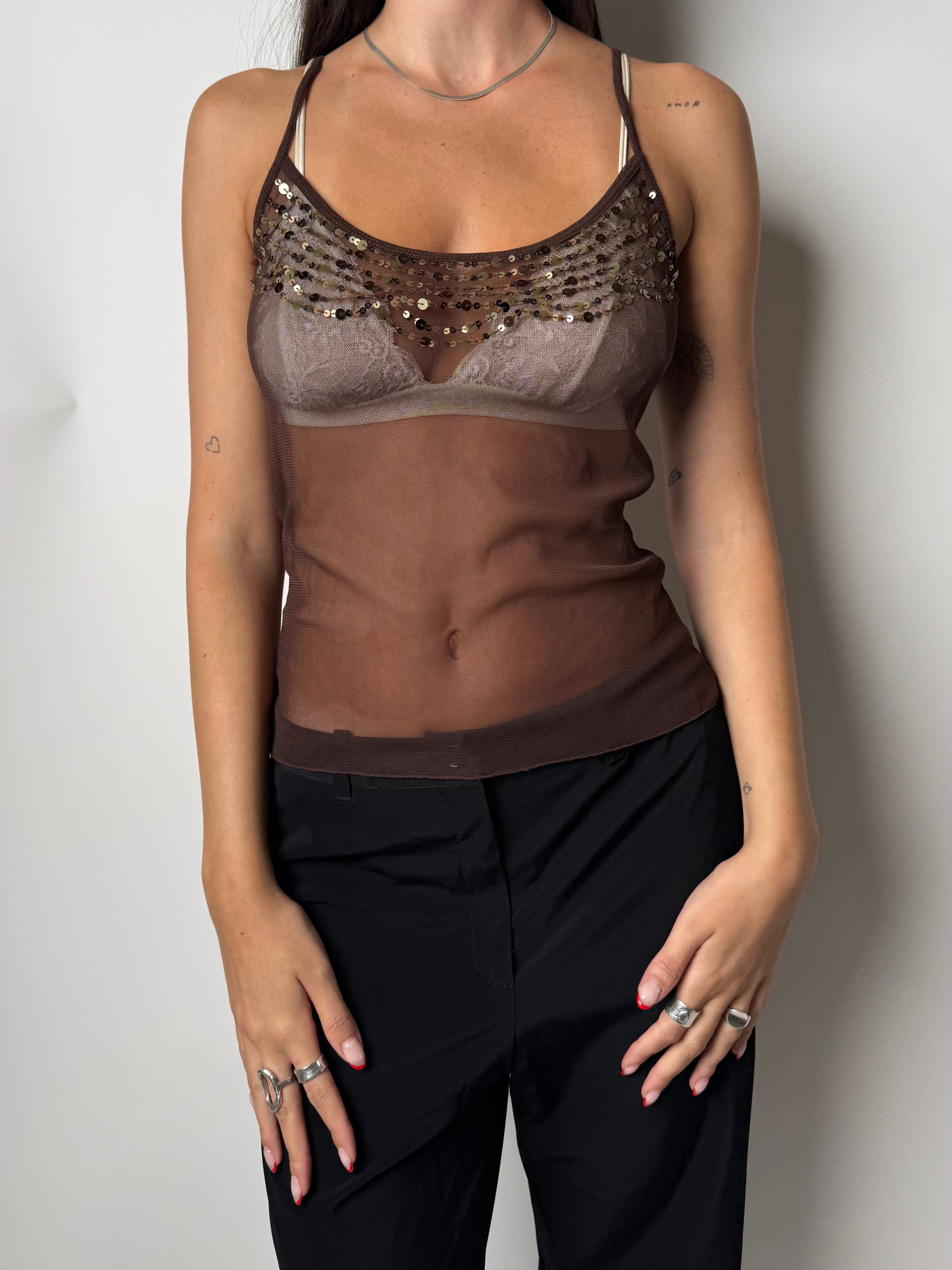 גופיית מש חומה בשילוב פייטים (S)