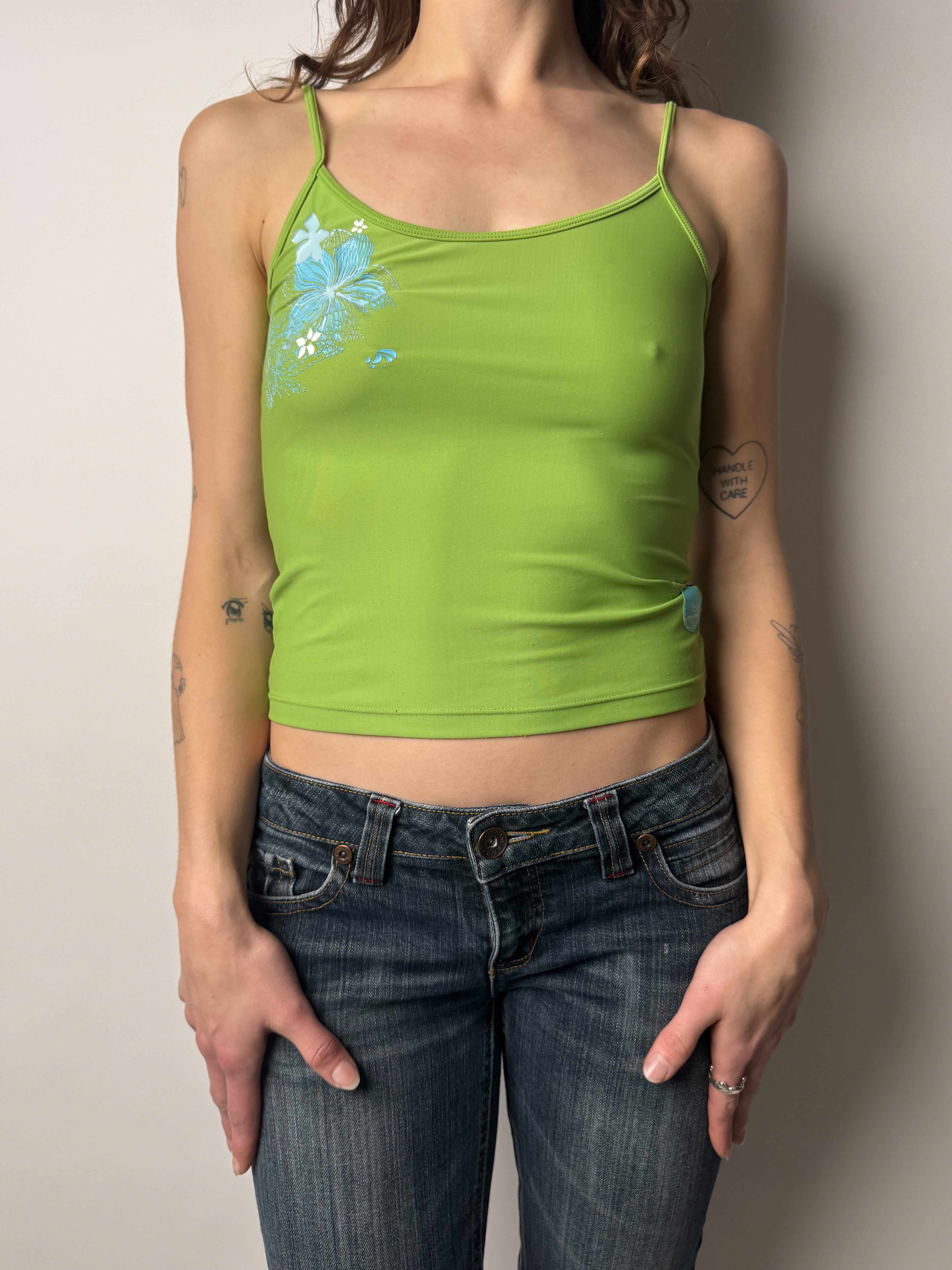 גופיה ירוקה פרחים (XS)