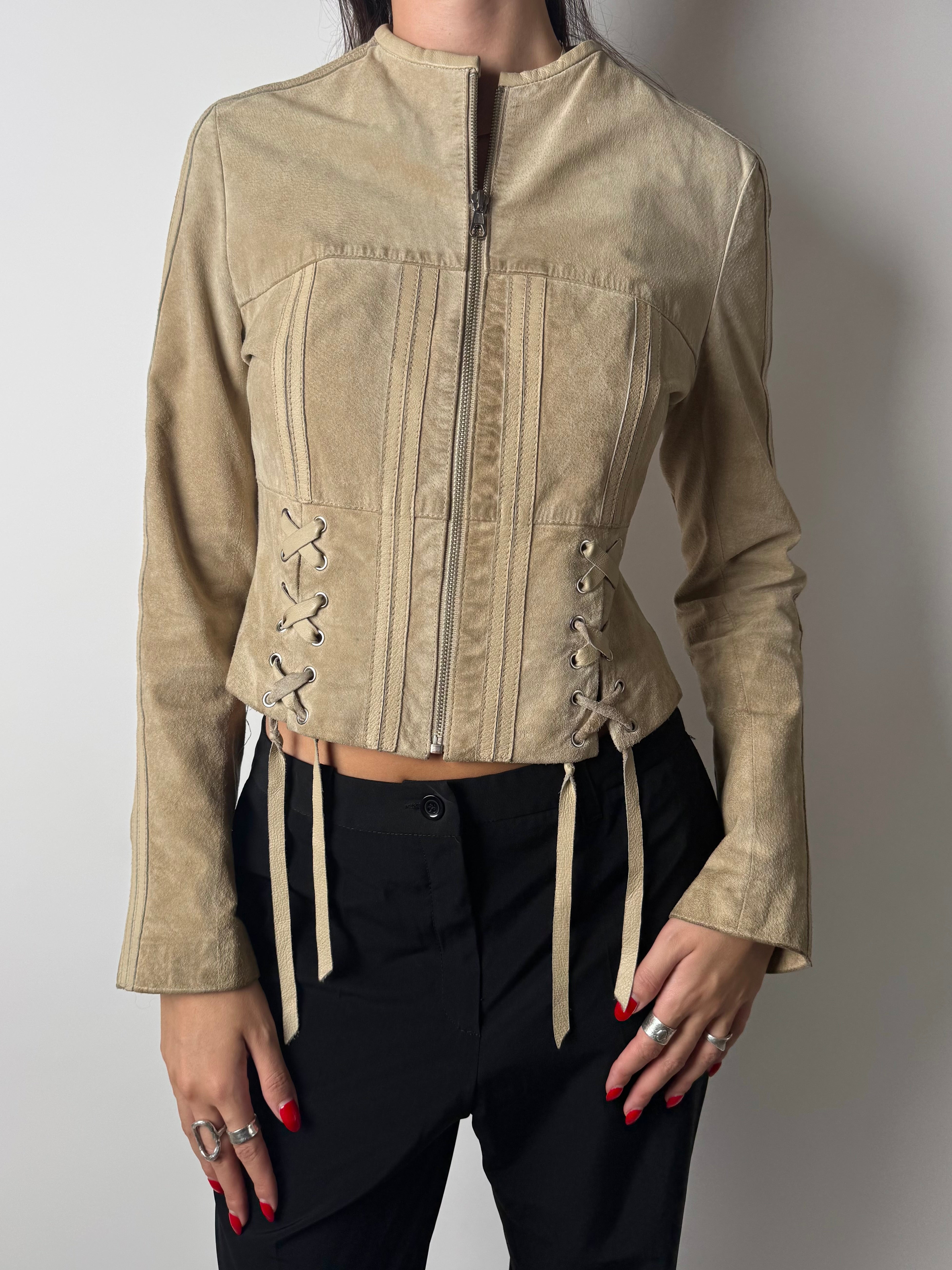 מעיל זמש בייקר עם קשירה (S)