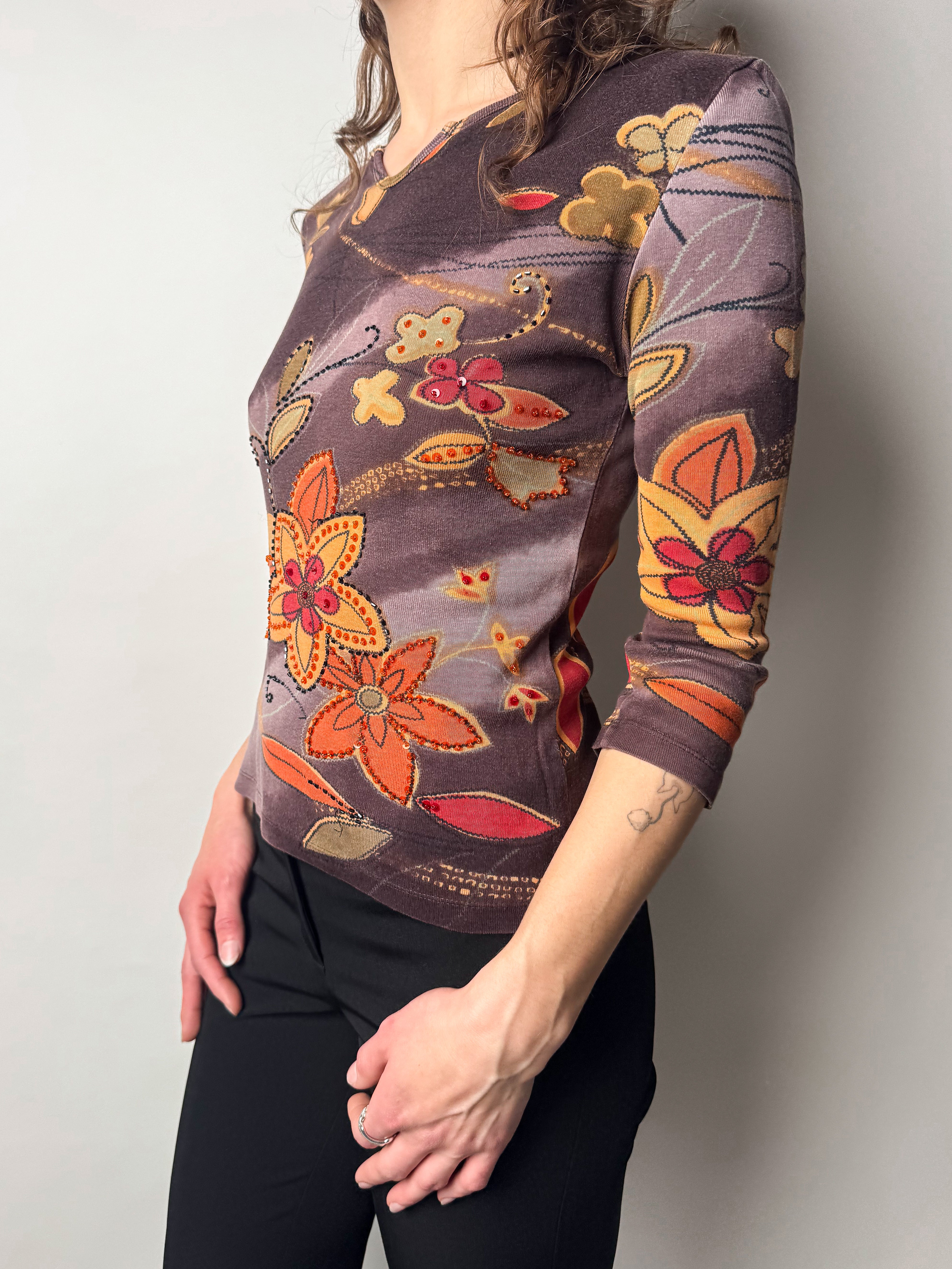 חולצת 3/4 פרחונית (S-M)