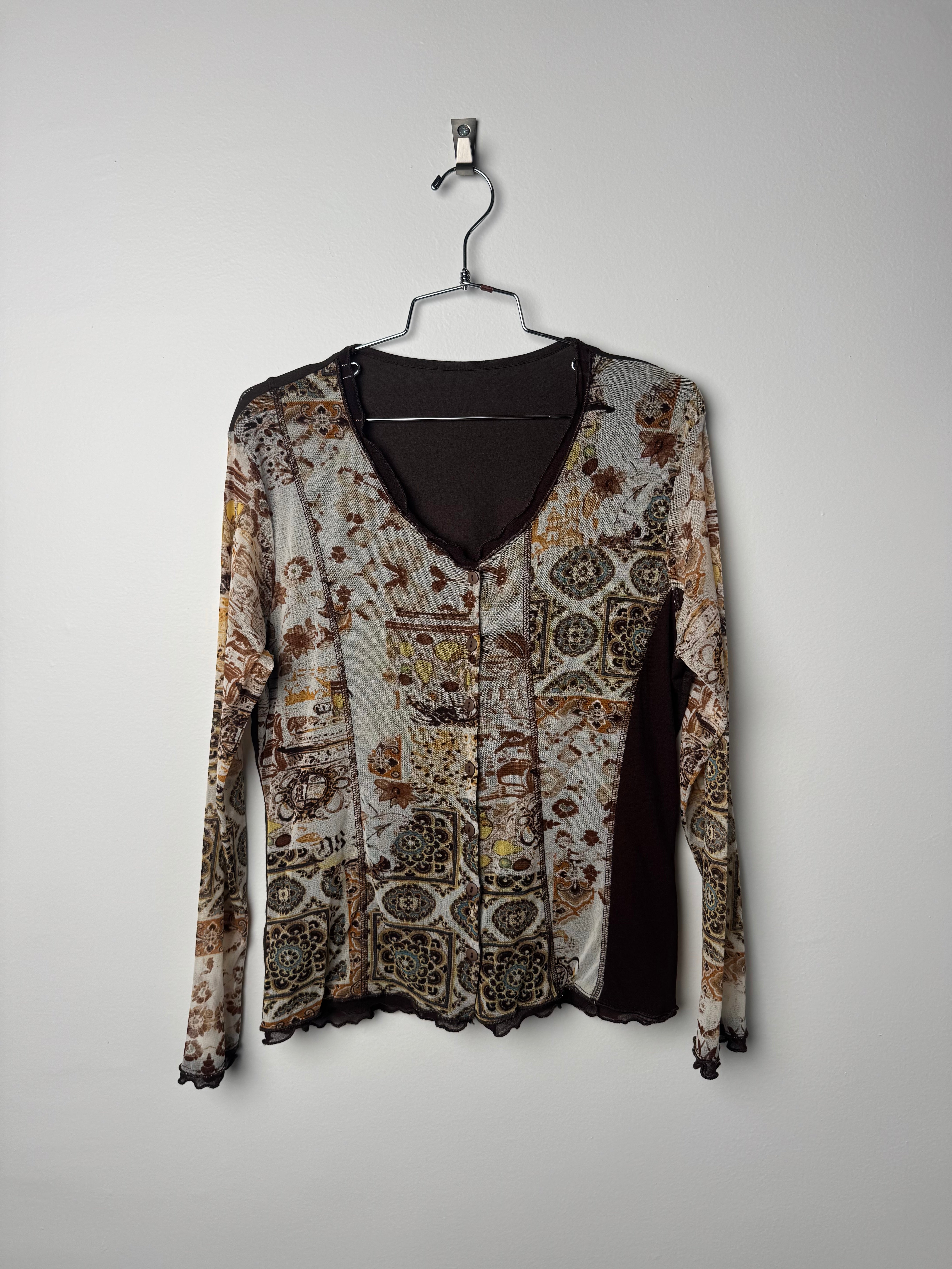 חולצת מש מכופתרת בהדפס אתני (L)