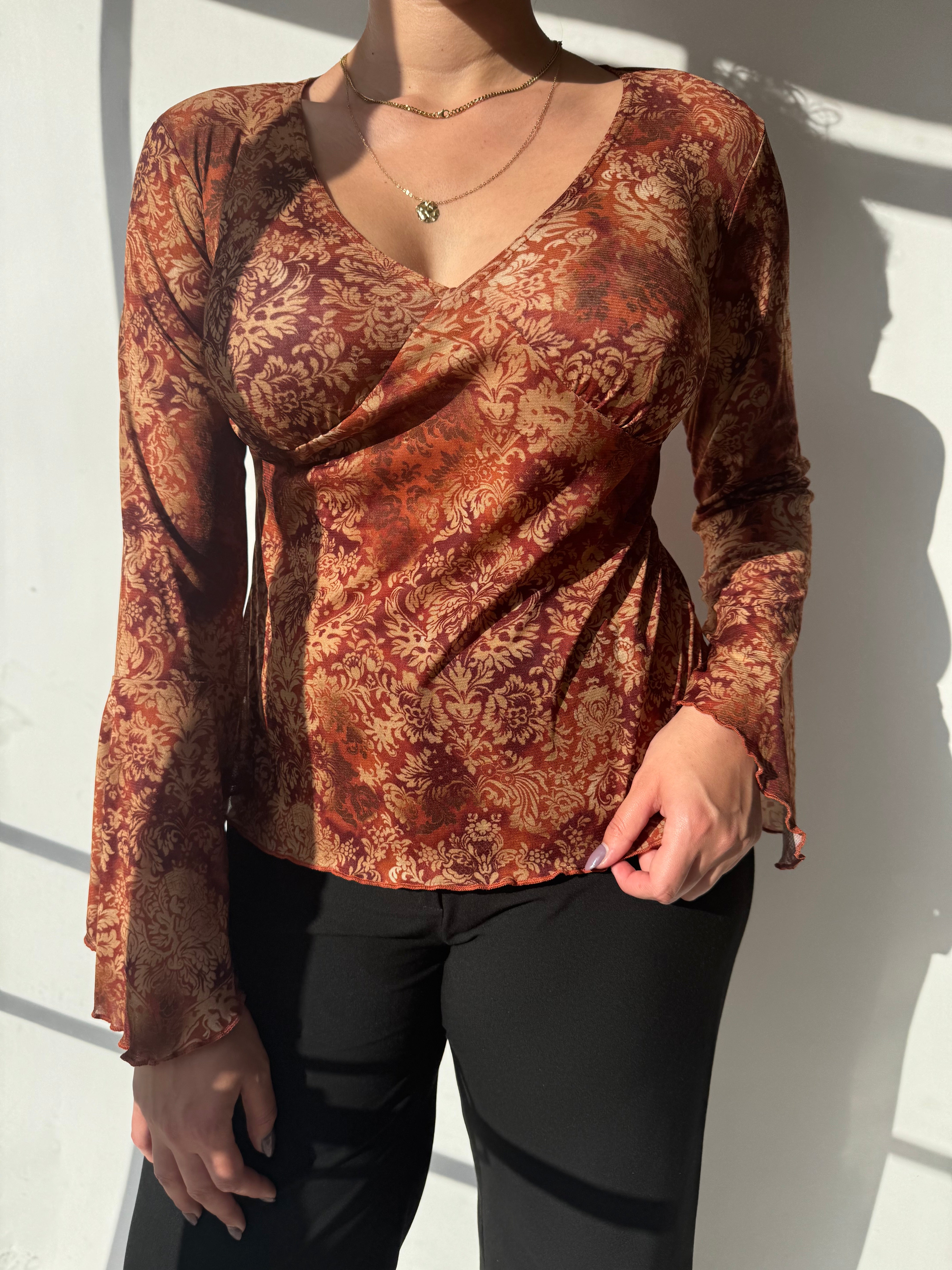 חולצת פייזלי שרוולים מתרחבים (L)