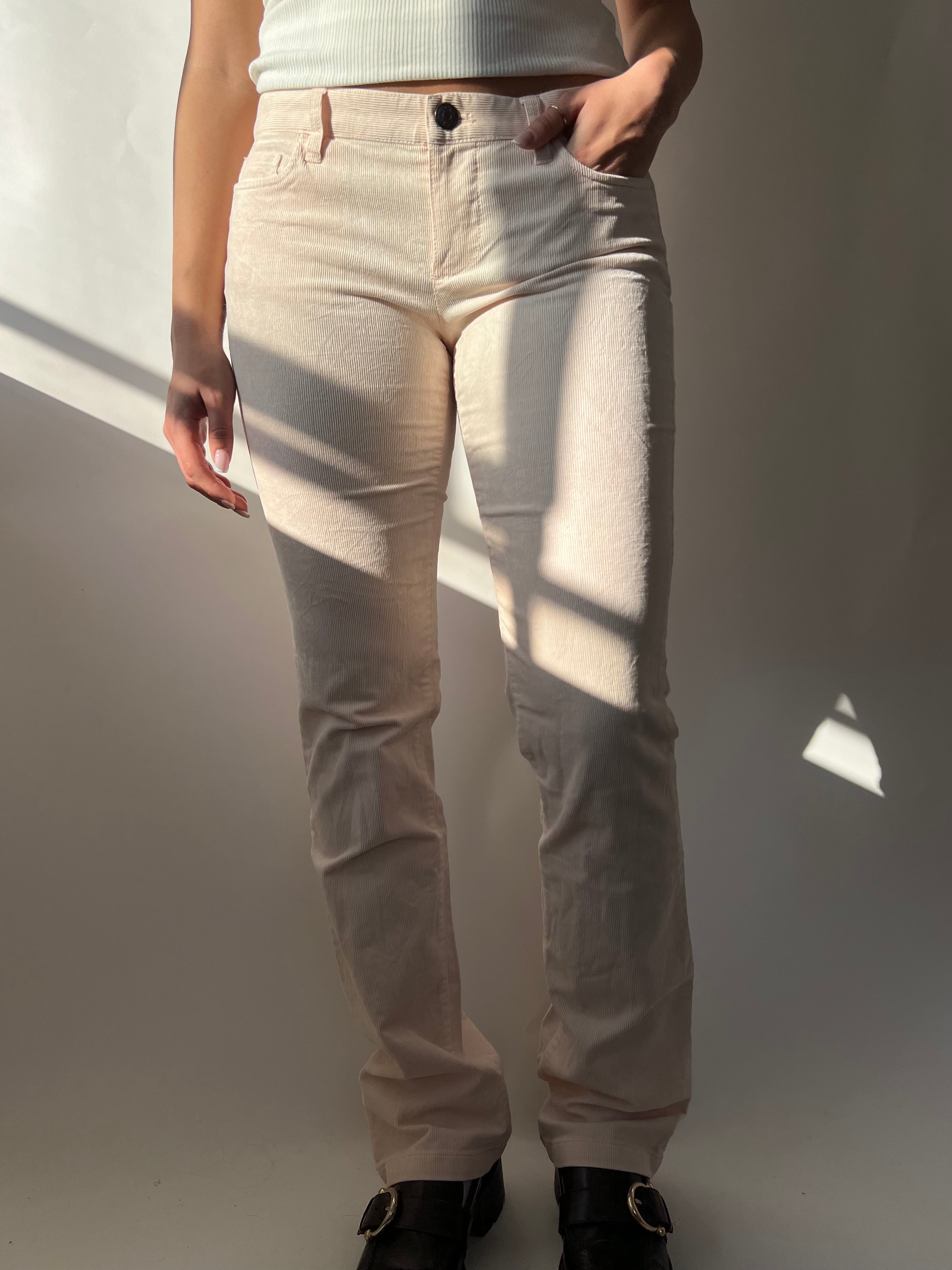 מכנסי קורדרוי ורוד בהיר בגזרה נמוכה (38-40)