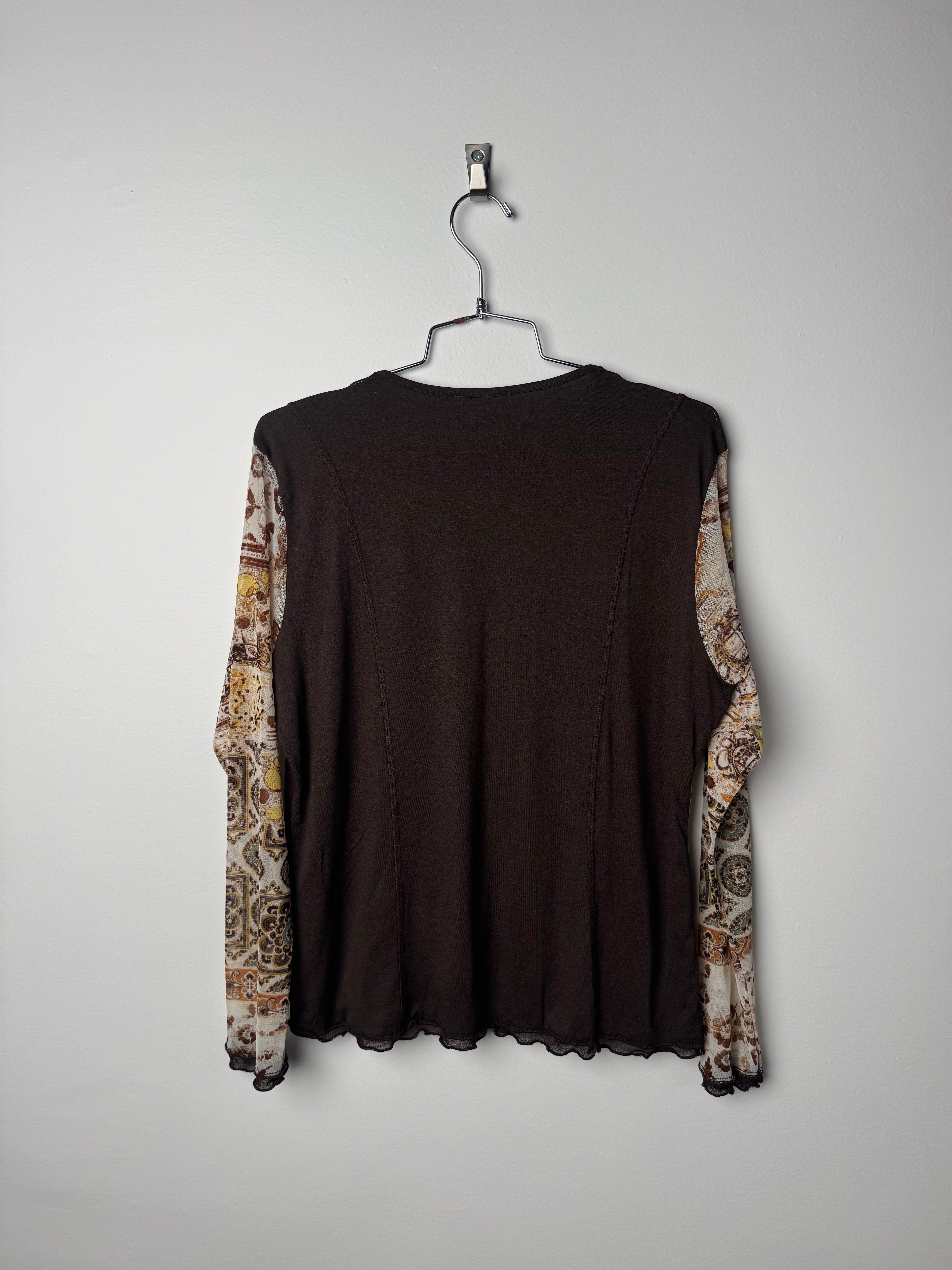 חולצת מש מכופתרת בהדפס אתני (L)