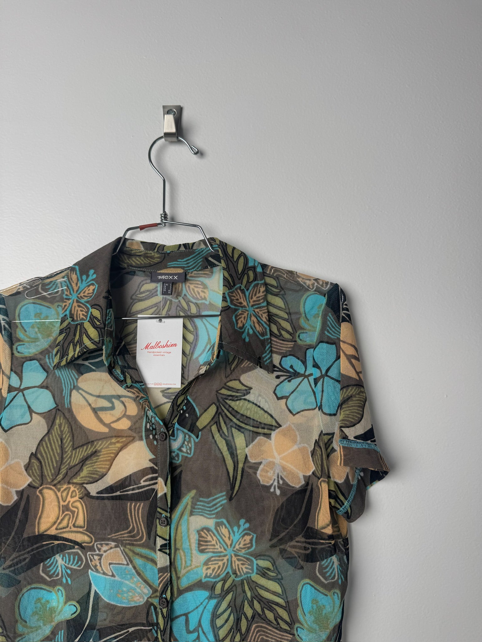 חולצת מש שקופה בהדפס פרחוני (L)