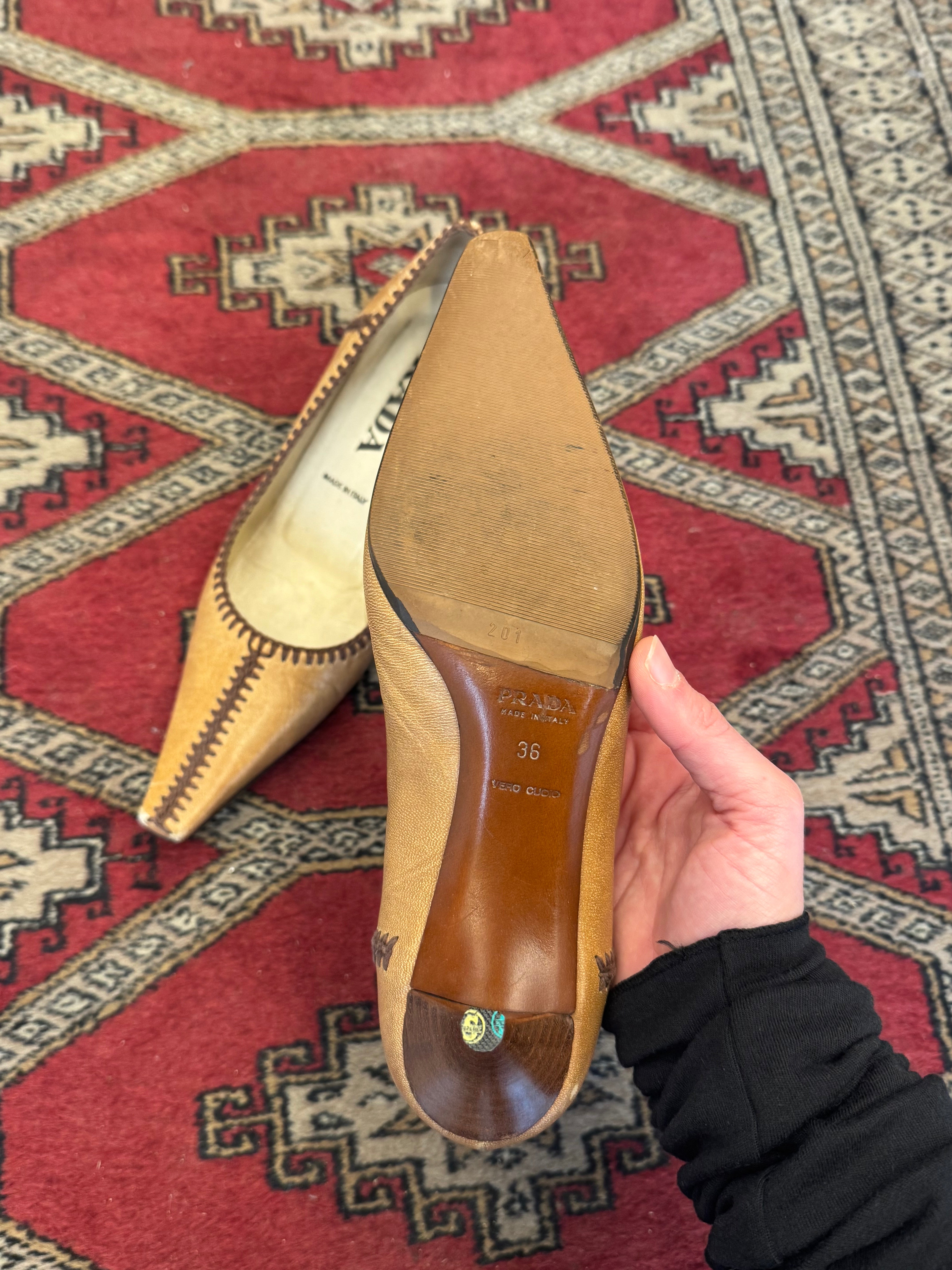 נעלי עקב מעור בשילוב תיפורים Prada (37)