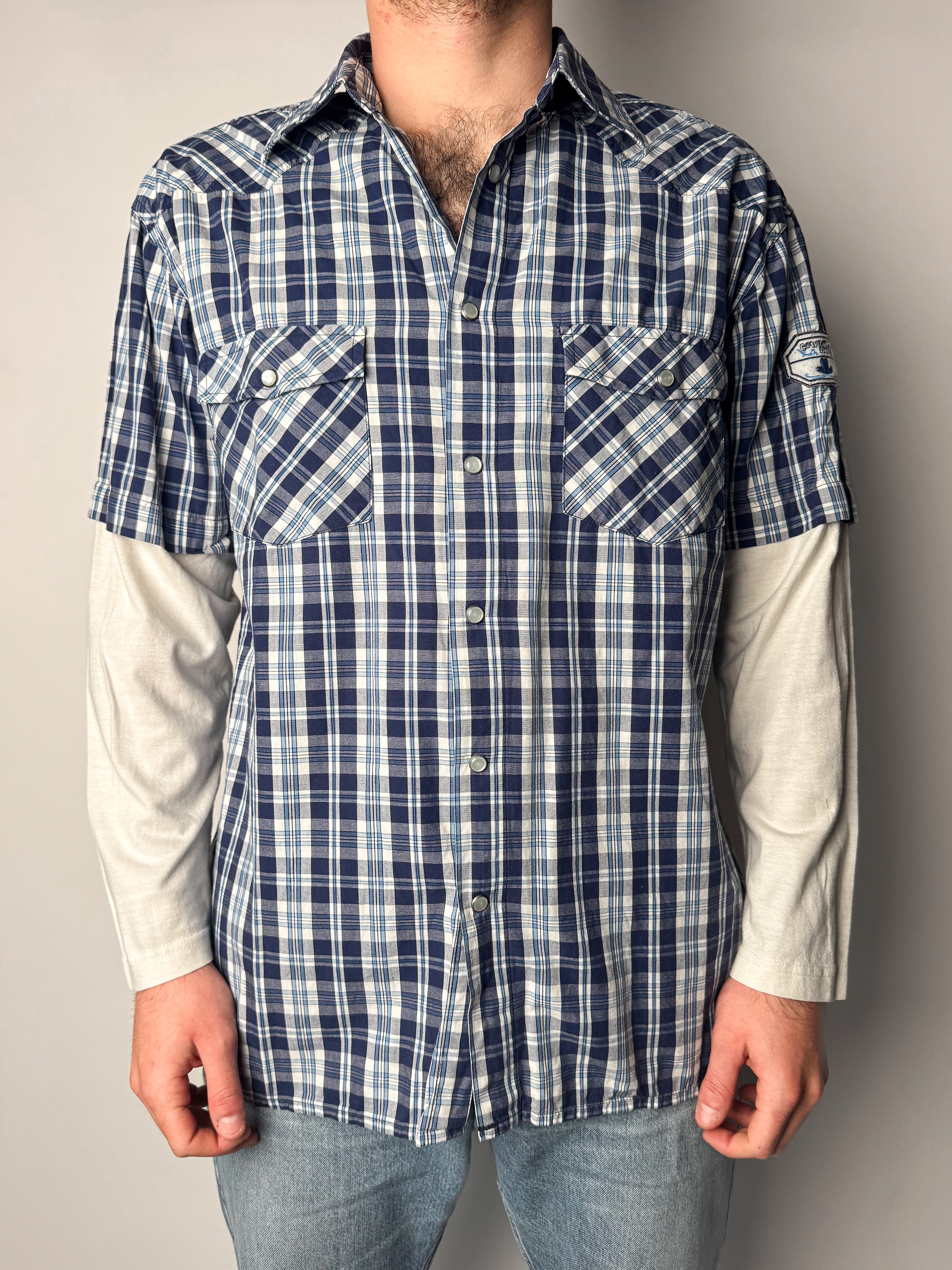 חולצה מכופתרת כפולה משבצות (XL)