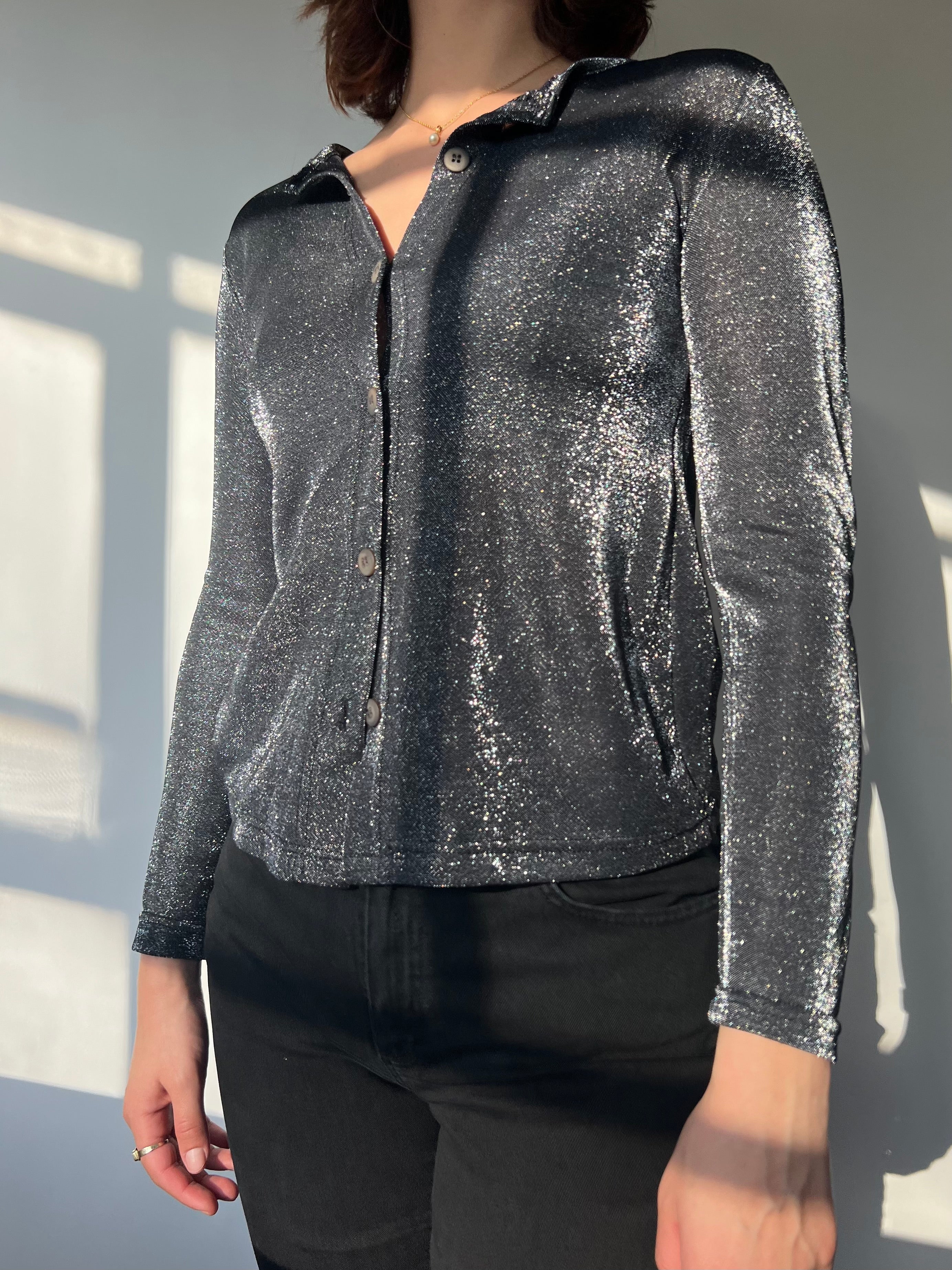 חולצה מכופתרת מנצנצת (S)