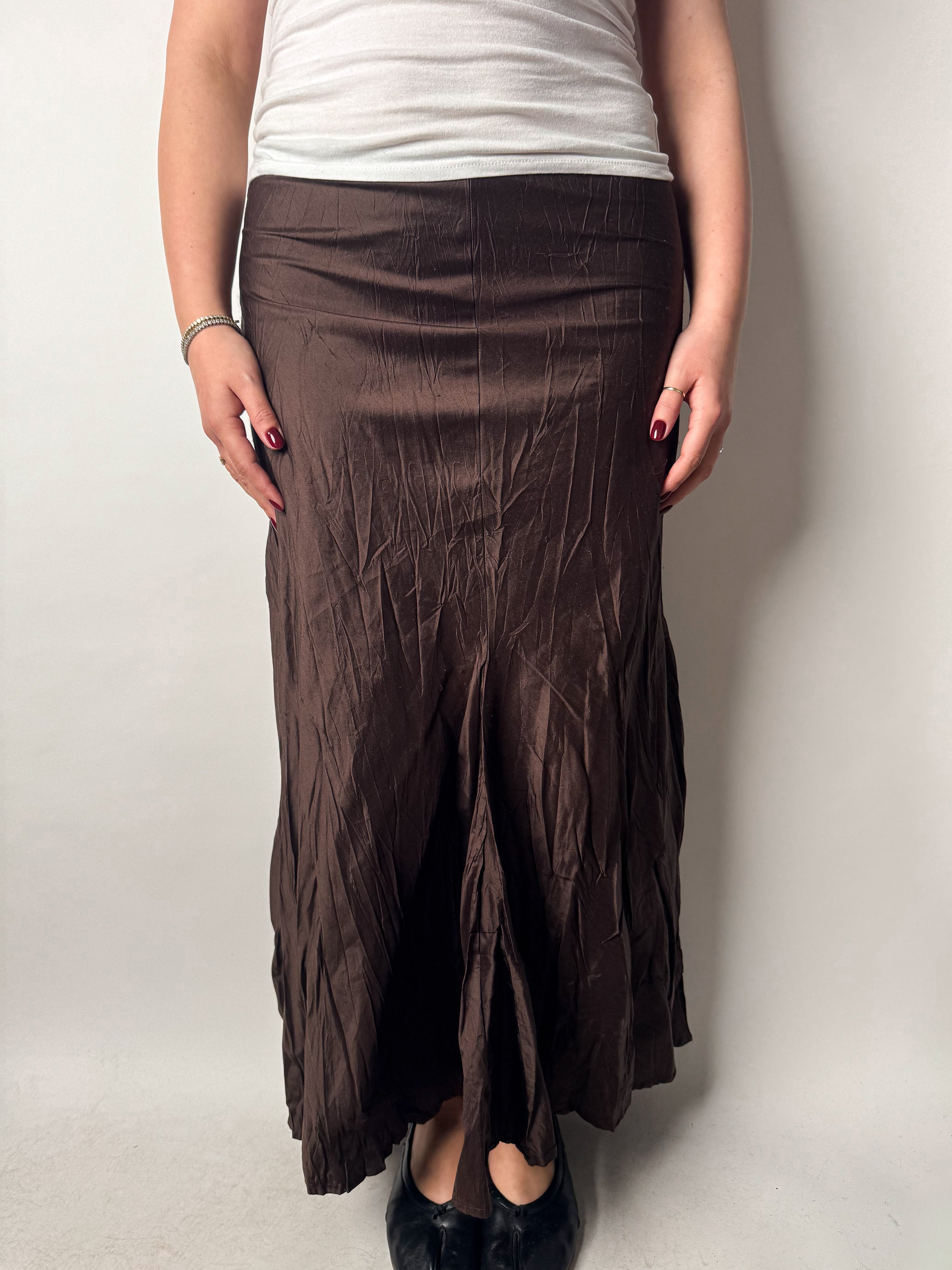 חצאית משי קפלים חומה (40)