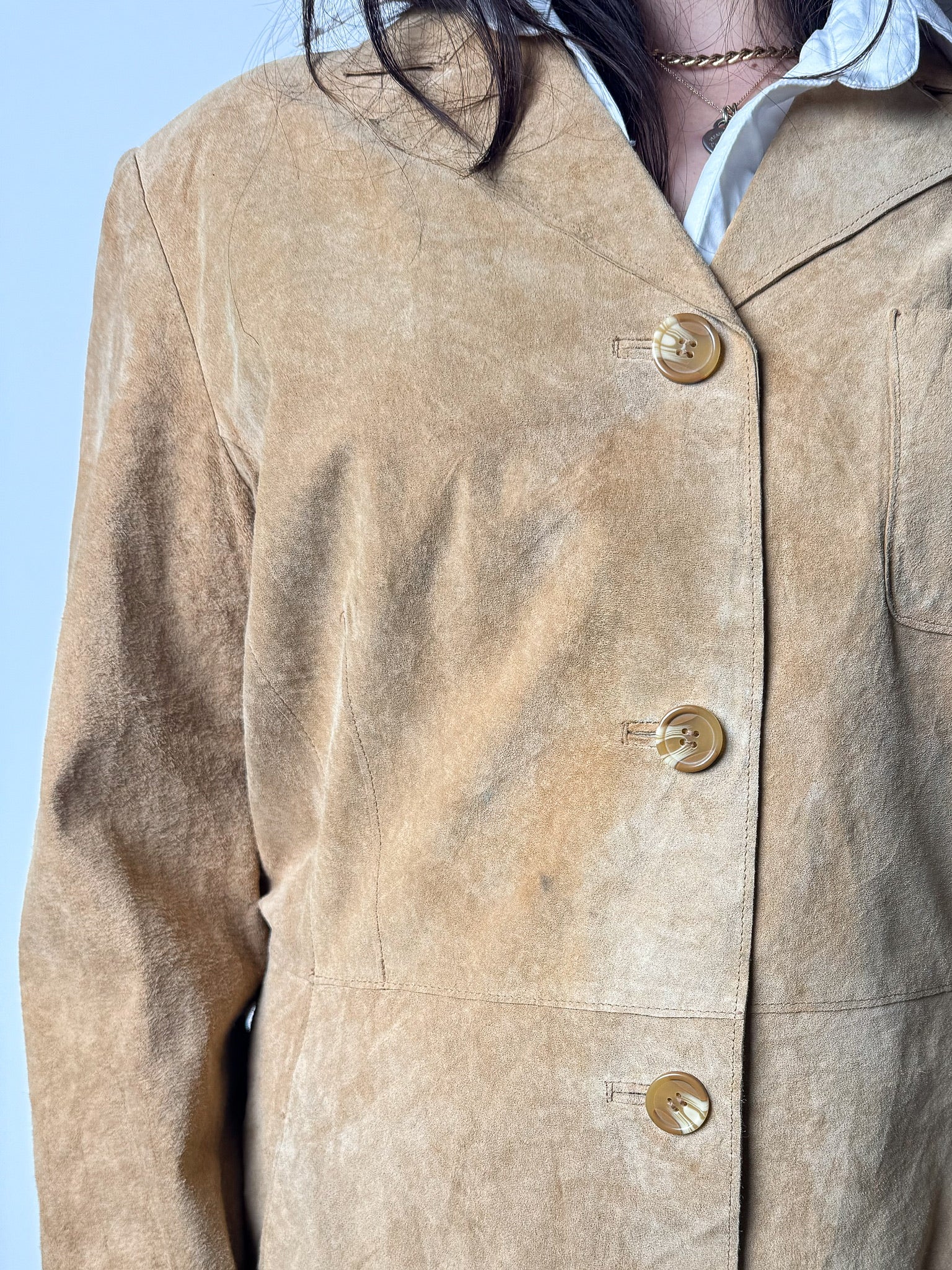 מעיל זמש ארוך בז׳ (M)