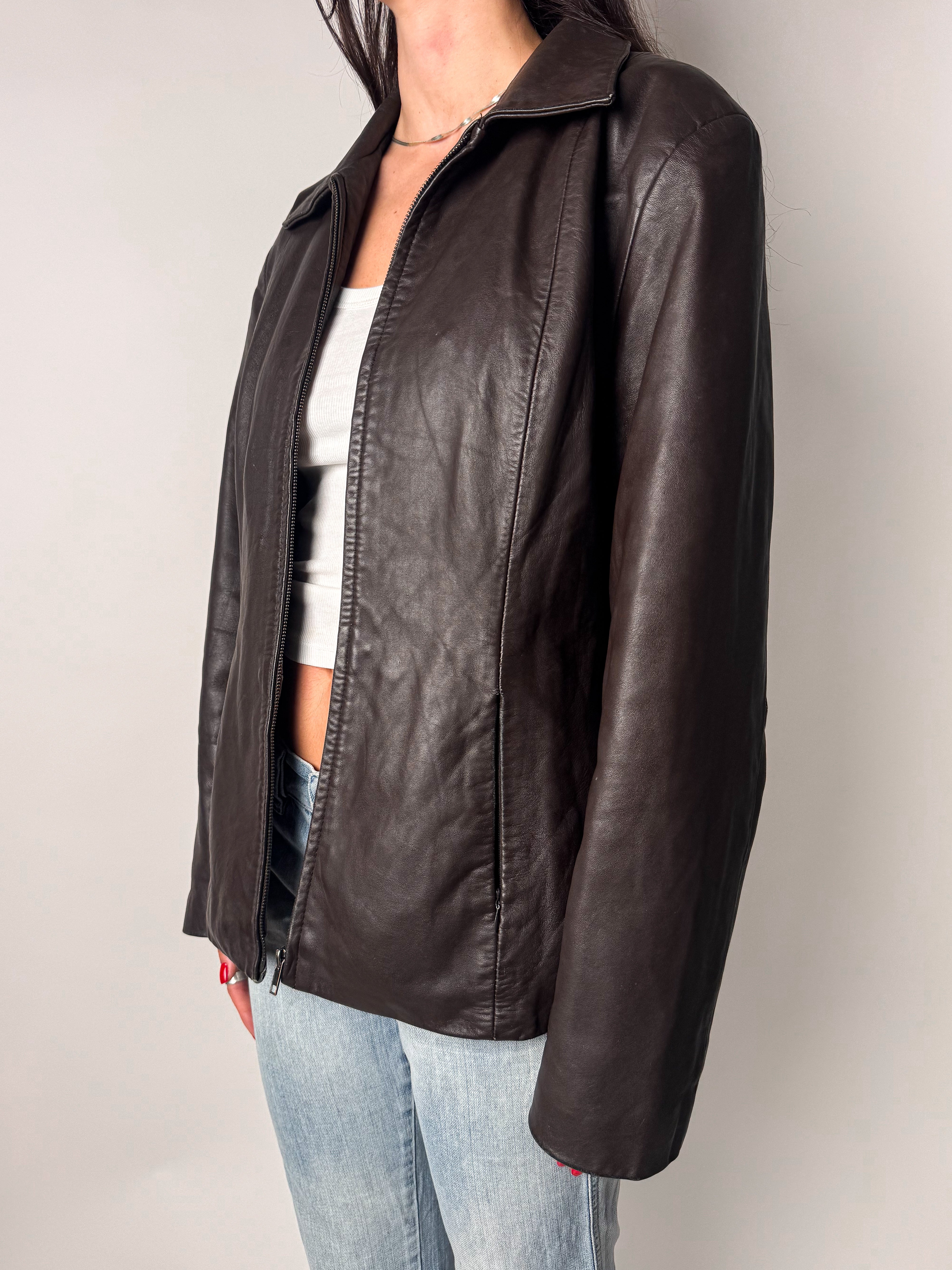 מעיל עור חום (L)